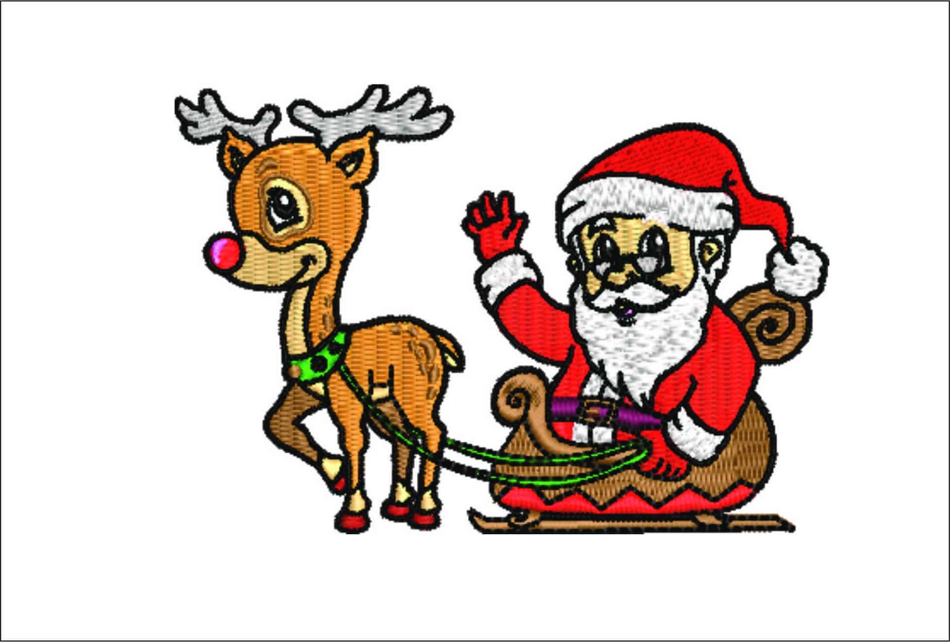 Santa & Reindeer Christmas Small- embroidery file - instant download in a frame