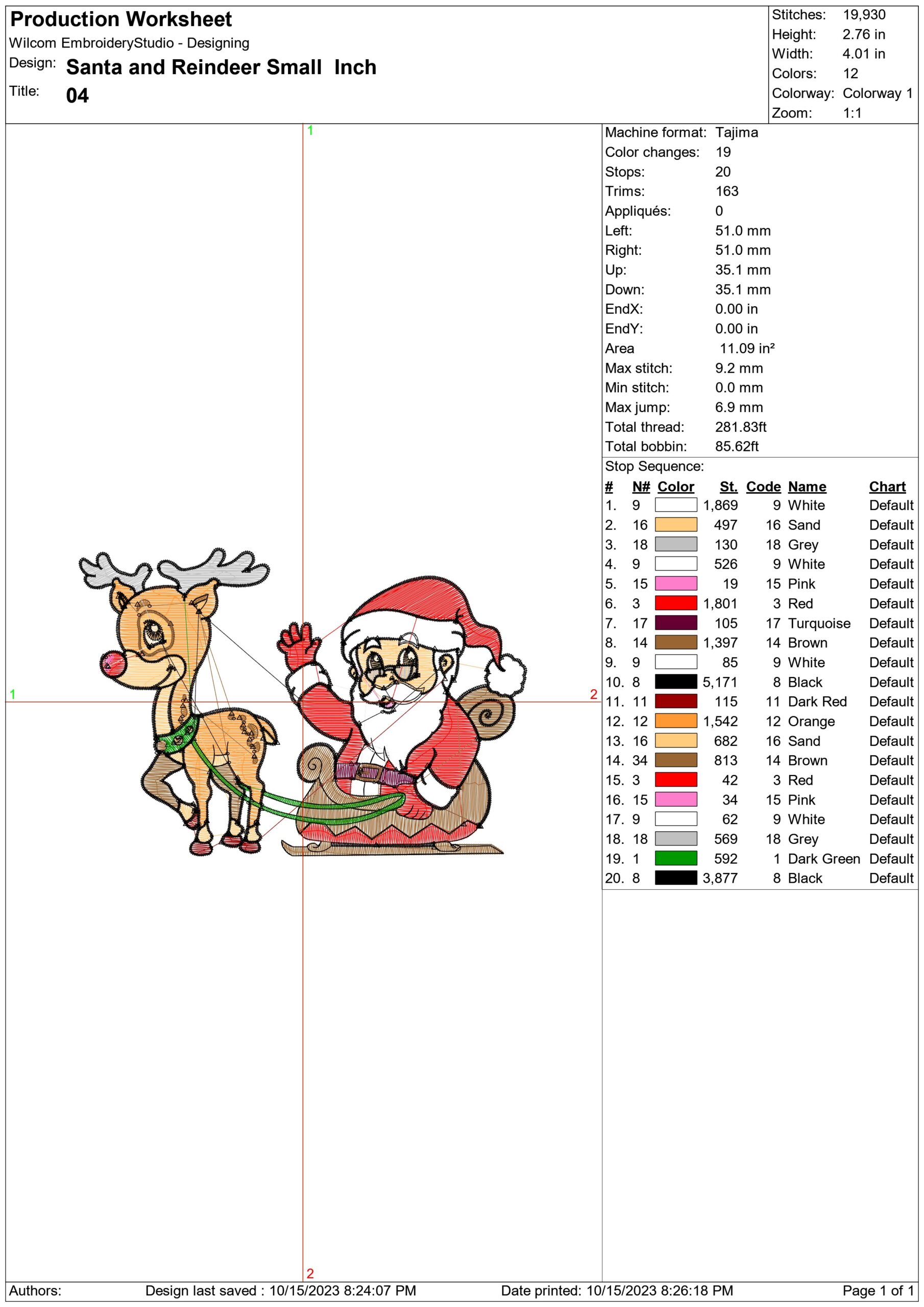 Santa & Reindeer Christmas Small- embroidery file - instant download in a frame — view 3