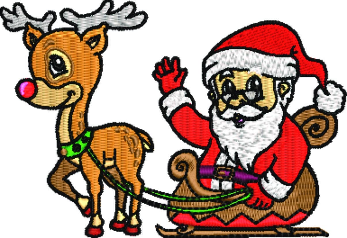 Santa & Reindeer Christmas Small- embroidery file - instant download in a frame — view 2