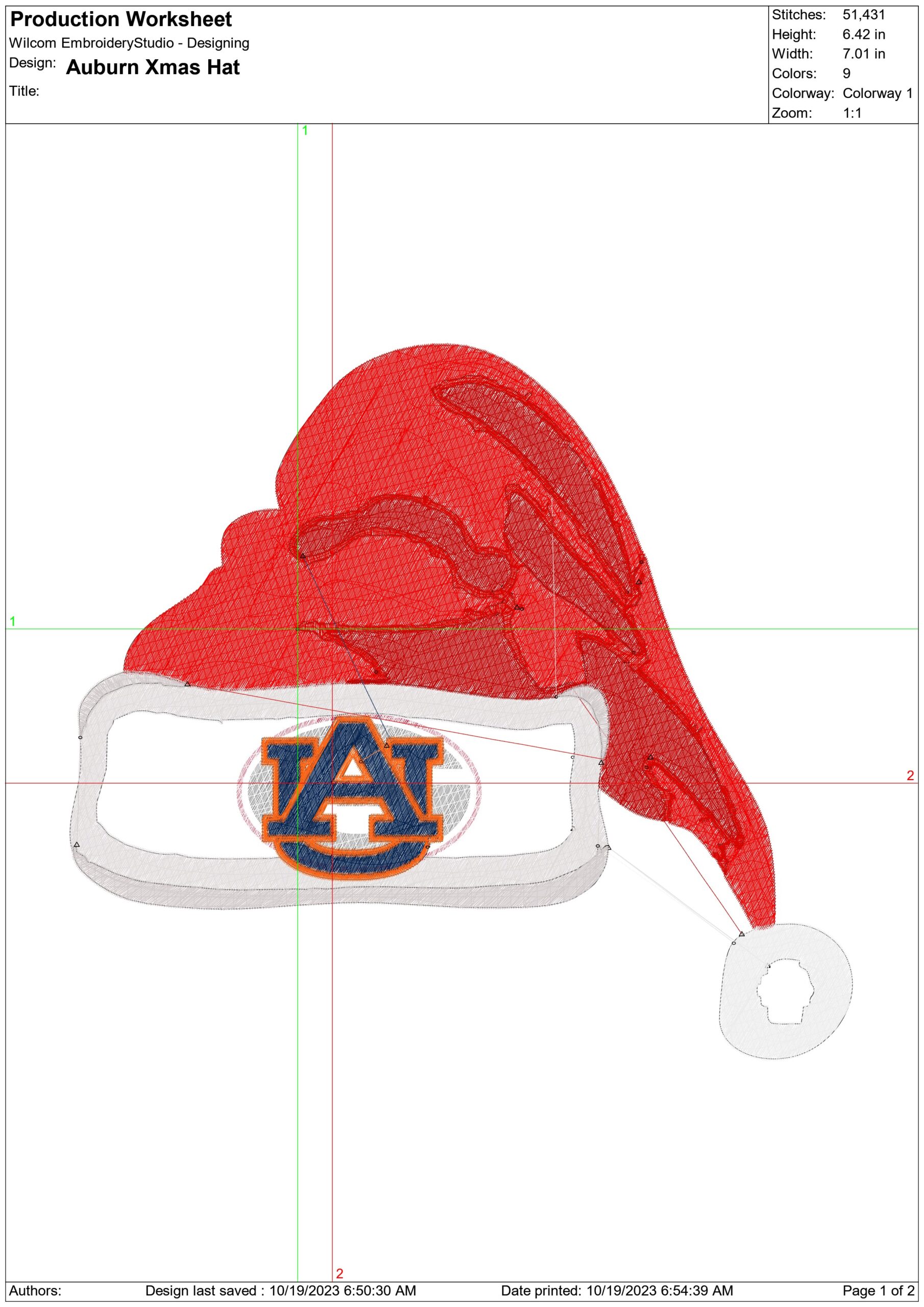 Auburn Christmas Hat- embroidery file - instant download in a frame — view 2