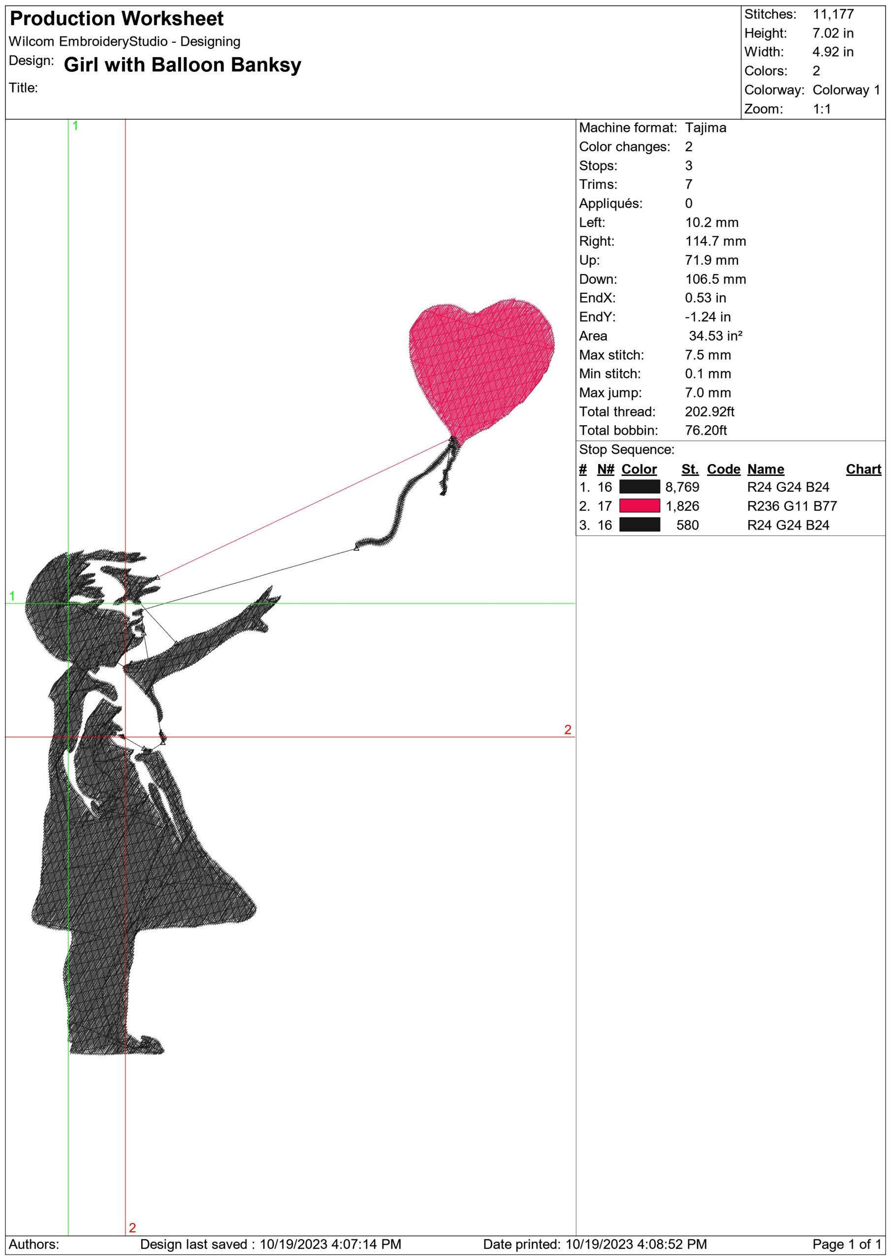 Banksy Girl With Balloon- embroidery file - instant download in a frame — view 2