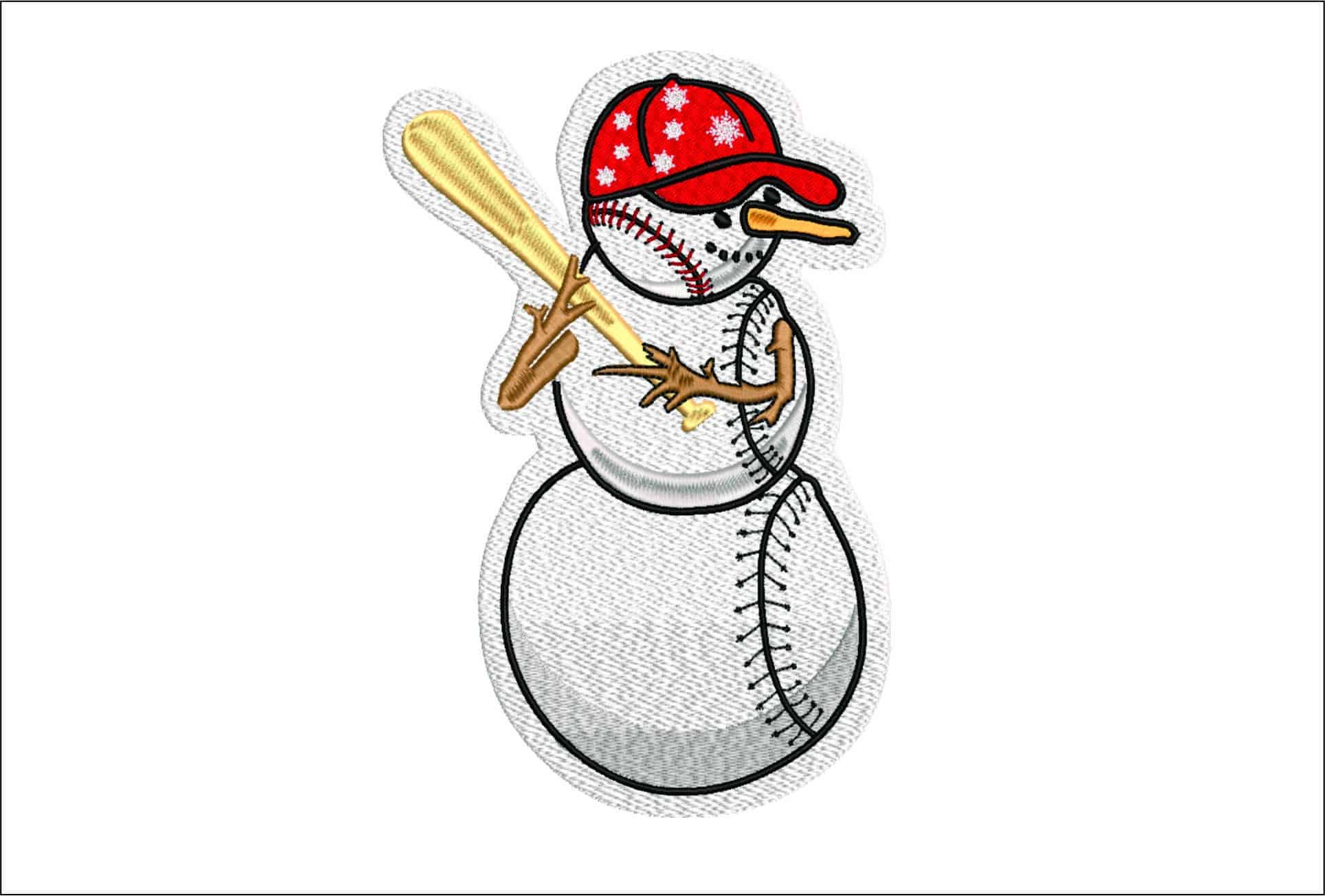 Baseball Snowman Christmas Large- embroidery file - instant download in a frame
