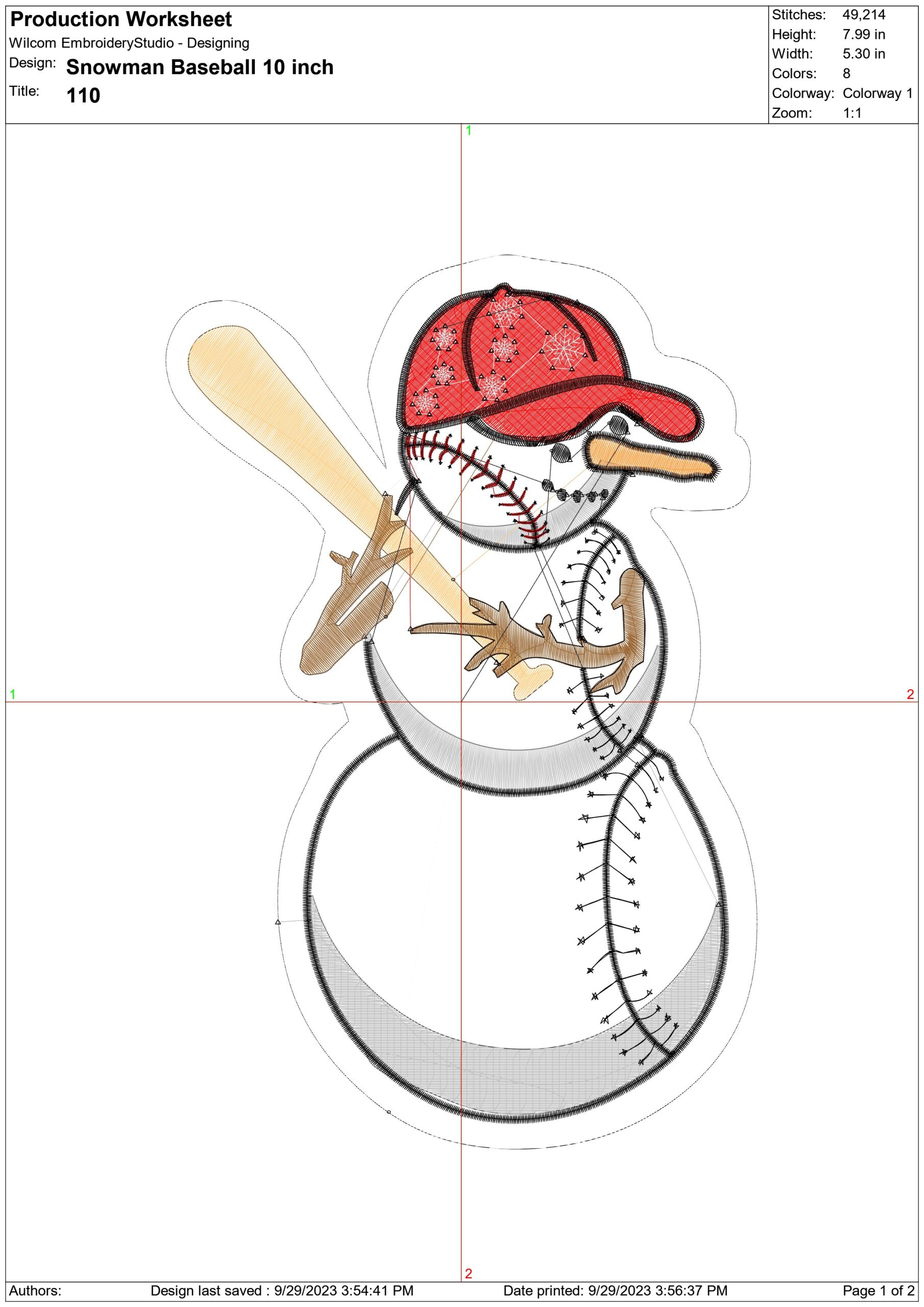 Baseball Snowman Christmas Large- embroidery file - instant download in a frame — view 2