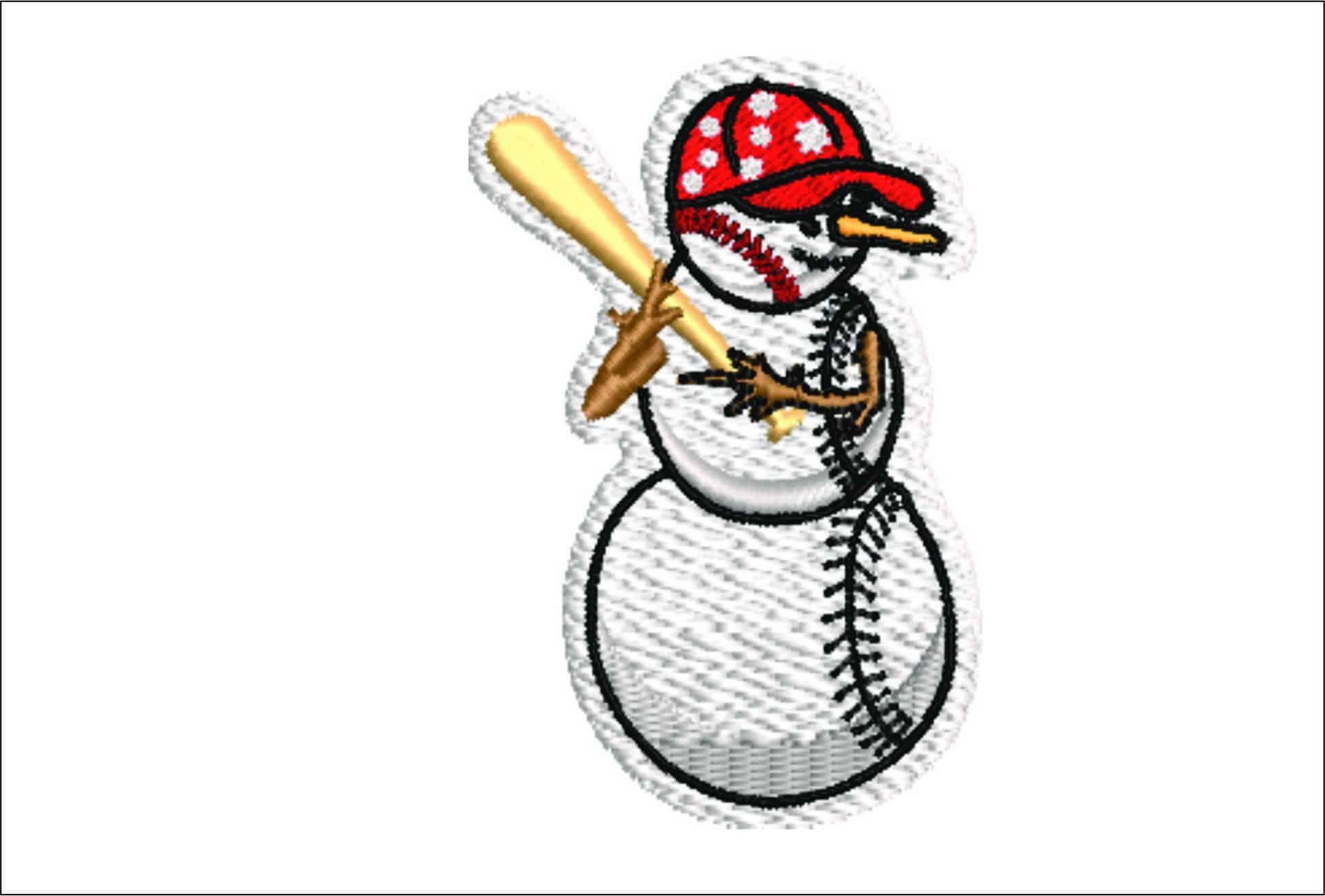 Baseball Snowman Christmas Small- embroidery file - instant download in a frame