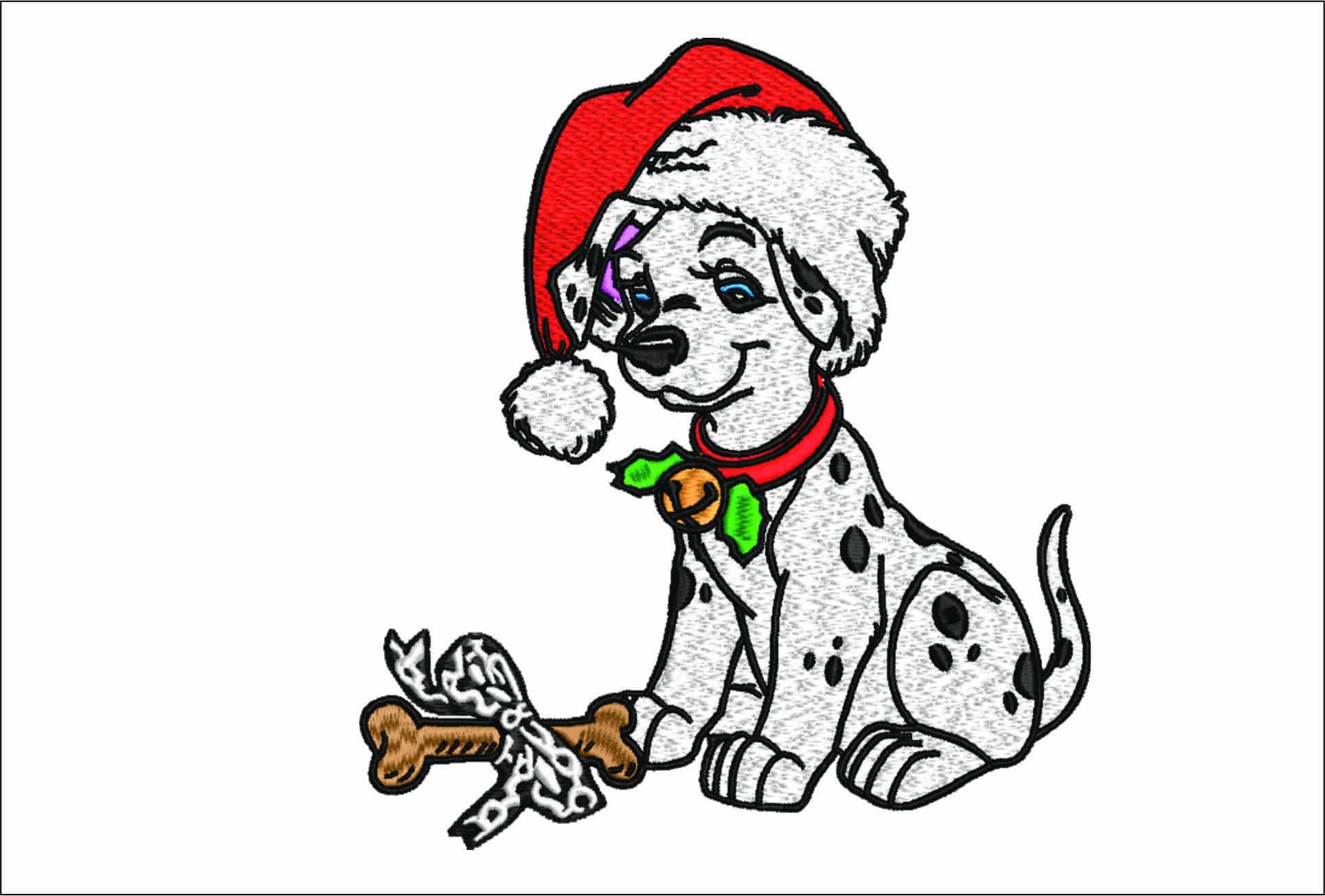 Dalmatian Christmas Hat & Bone - embroidery file - instant download in a frame