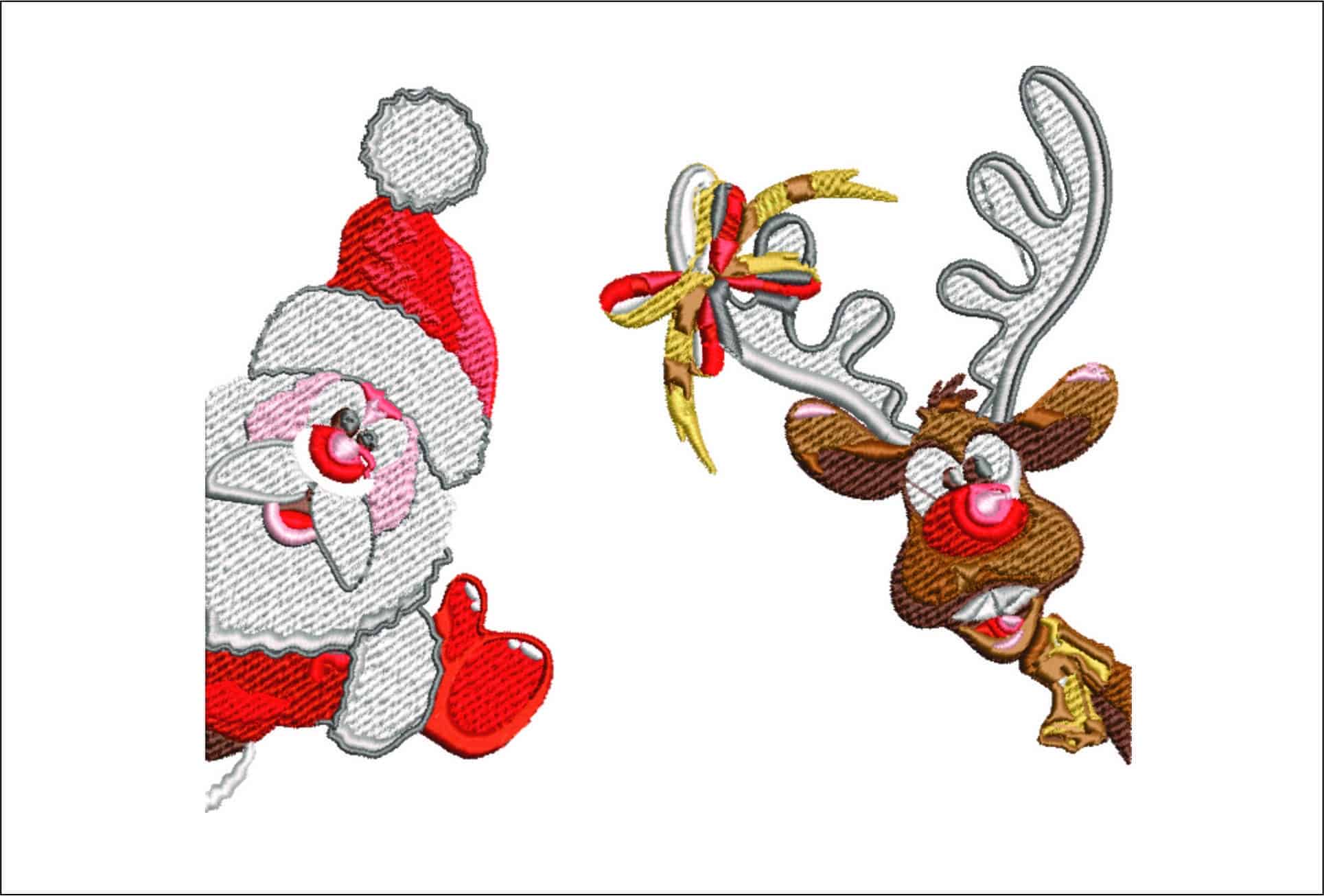 Deer & Santa Christmas  - embroidery file - instant download in a frame