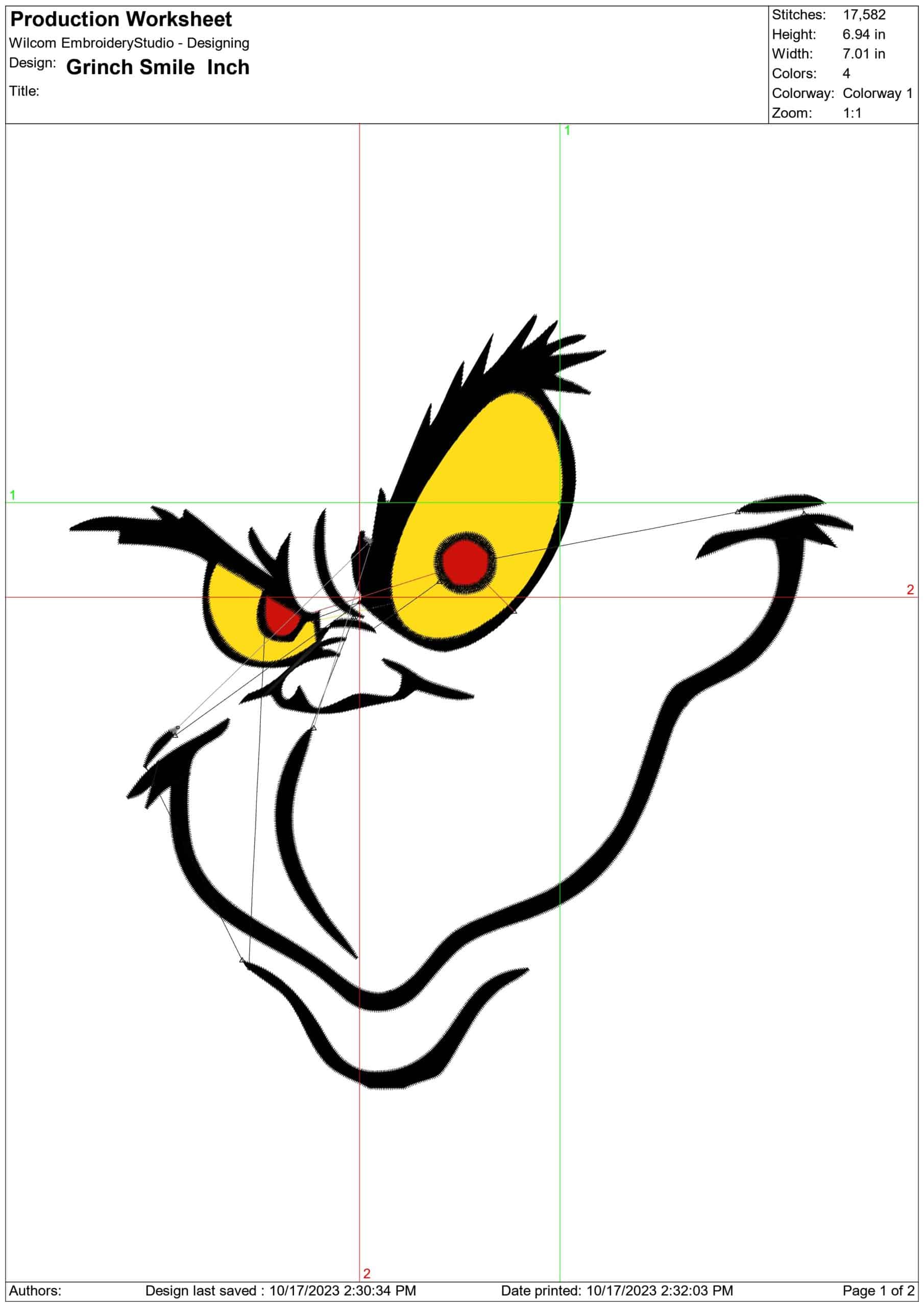Grinch Smile- embroidery file - instant download in a frame — view 2