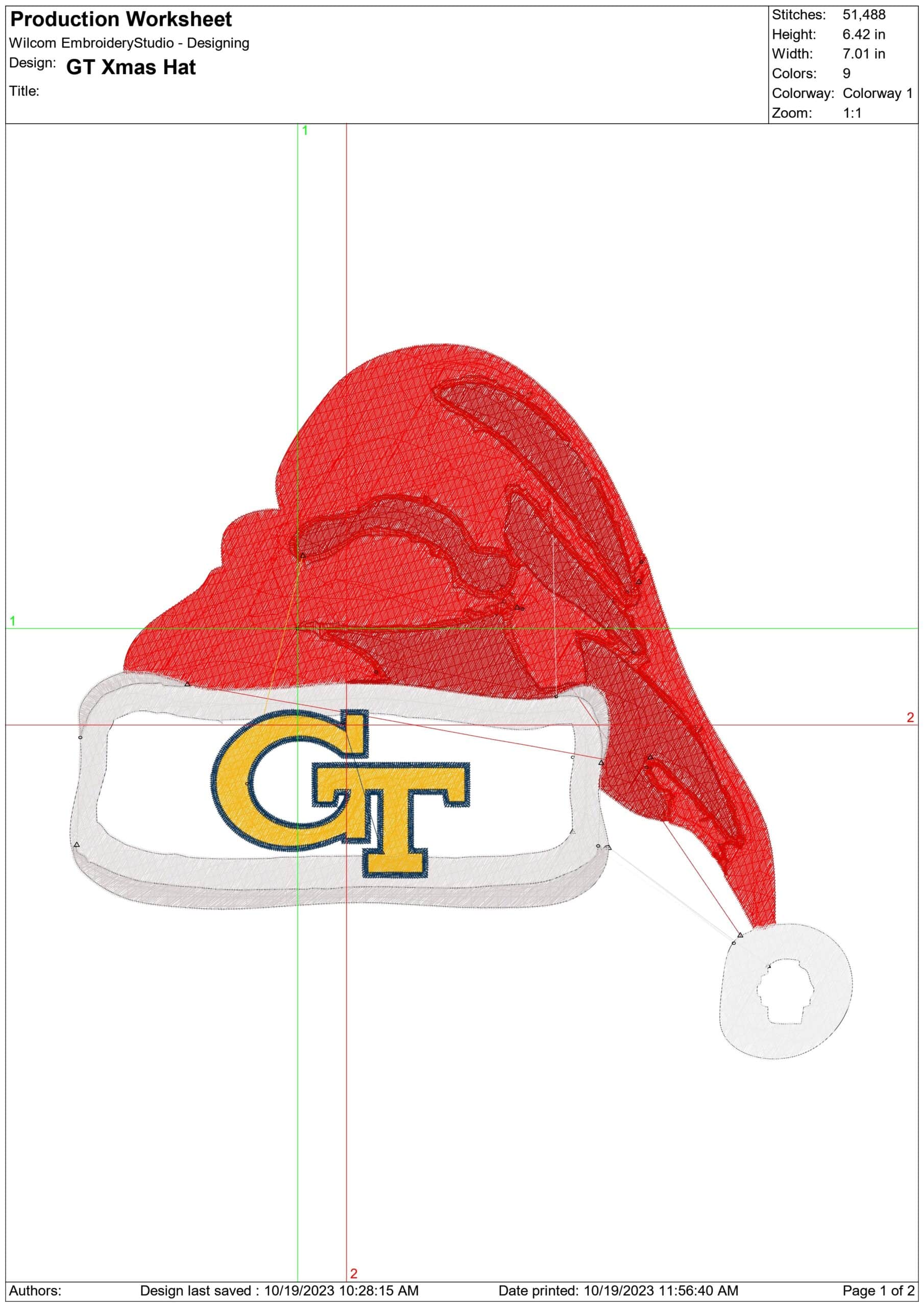 Georgia Tech Christmas Hat- embroidery file - instant download in a frame — view 2