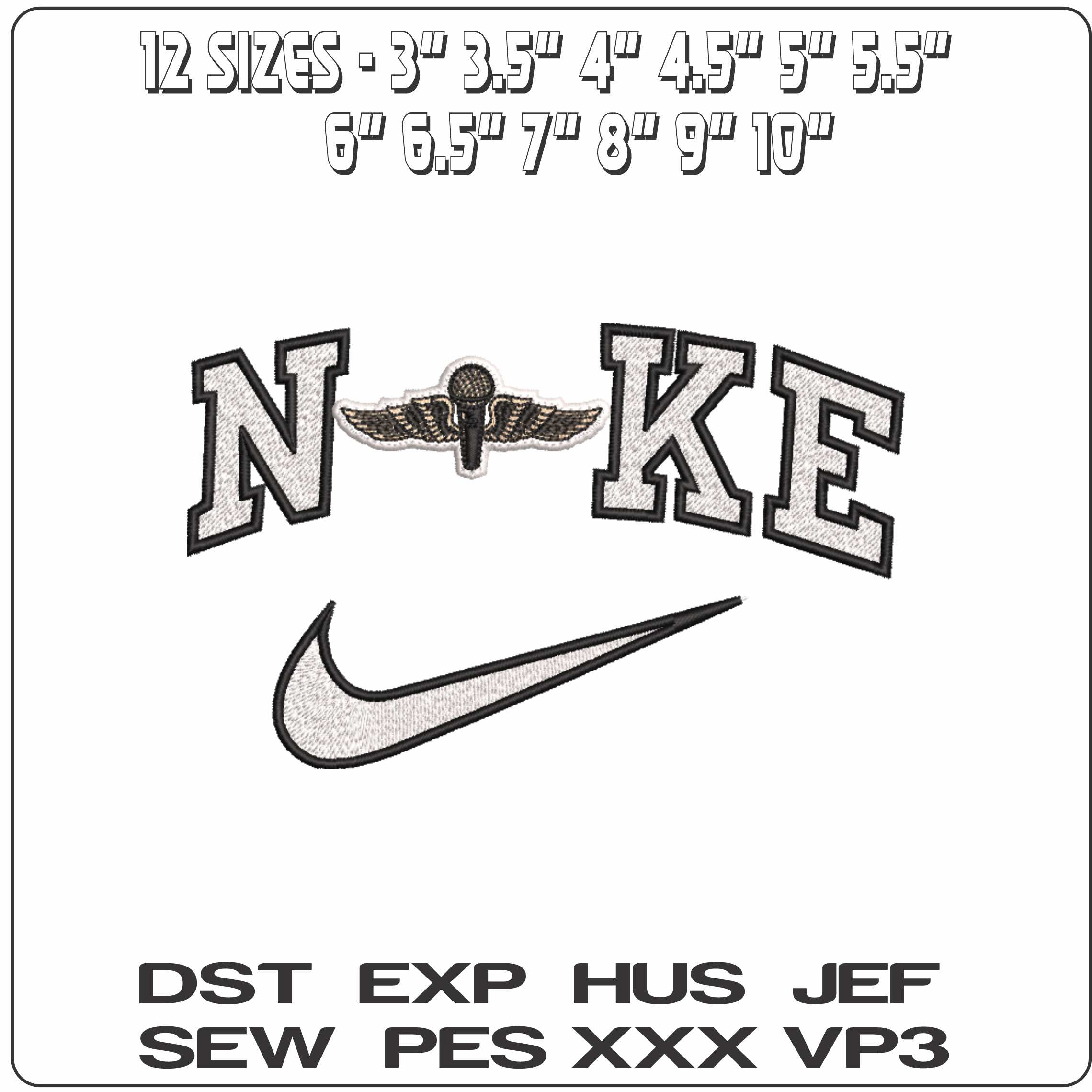 Nike Microphone and Angel wings Patch    - Elegant embroidery design file-instant download — view 2