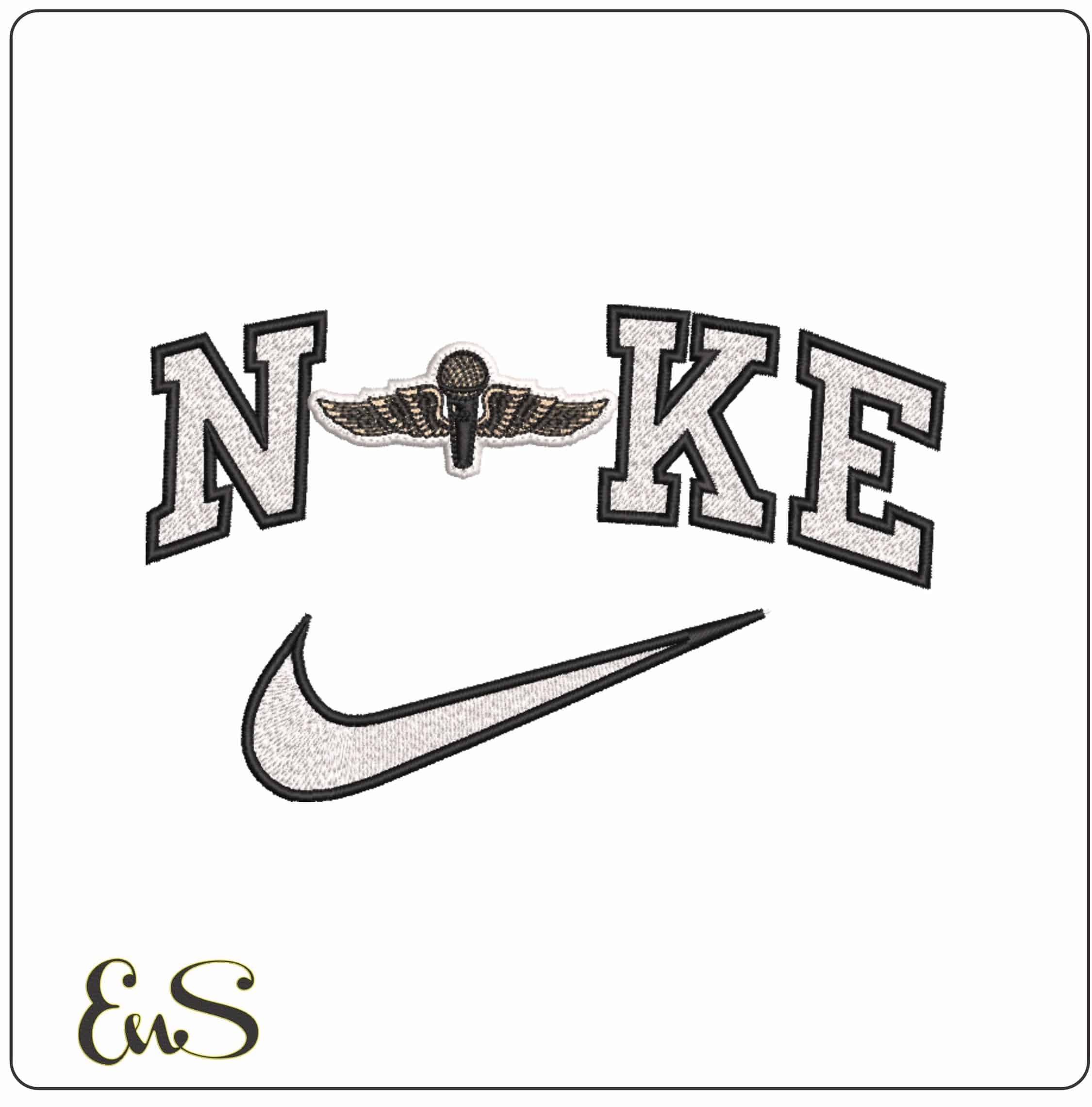 Nike Microphone and Angel wings Patch    - Elegant embroidery design file-instant download