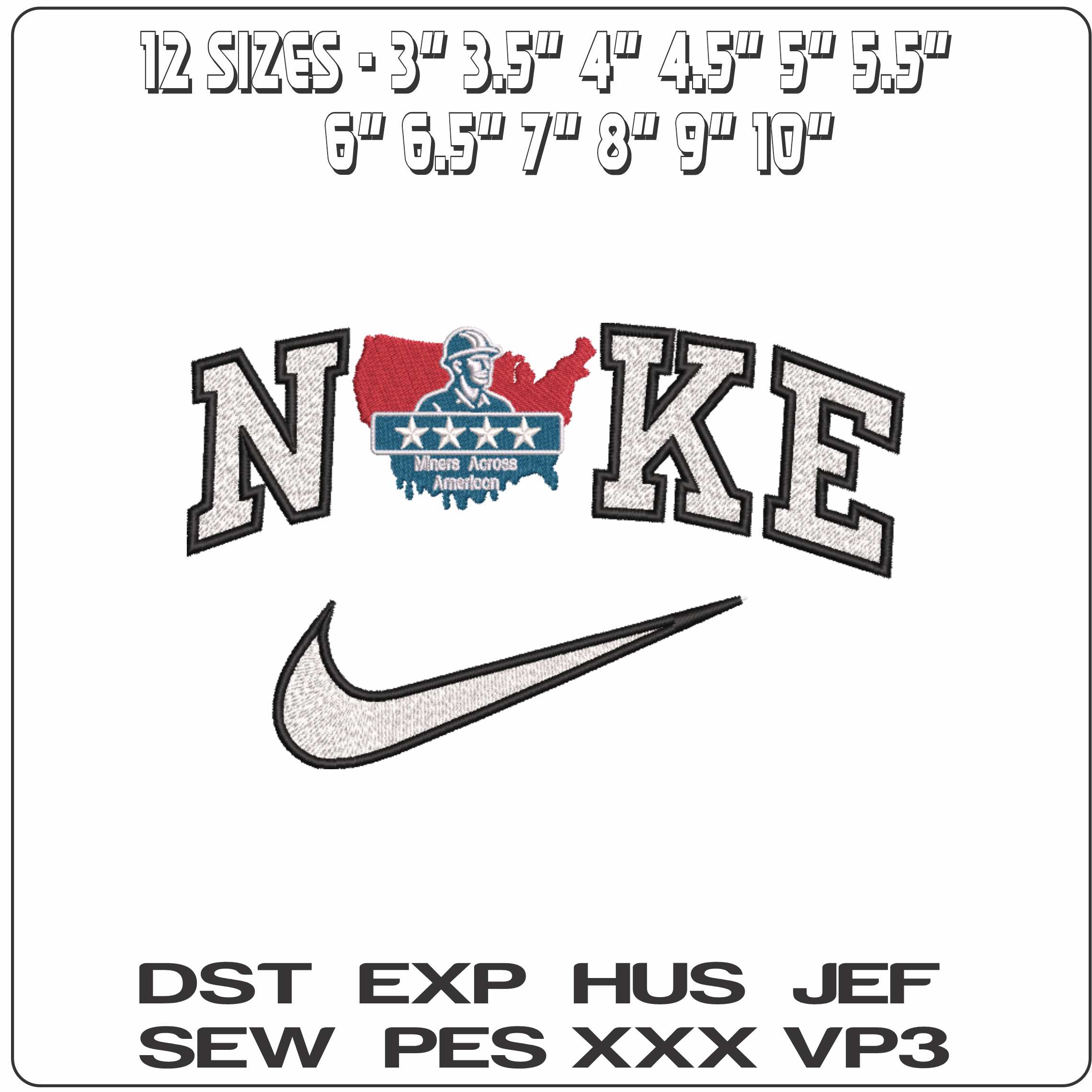 Nike Miners Across America    - Elegant embroidery design file-instant download — view 2