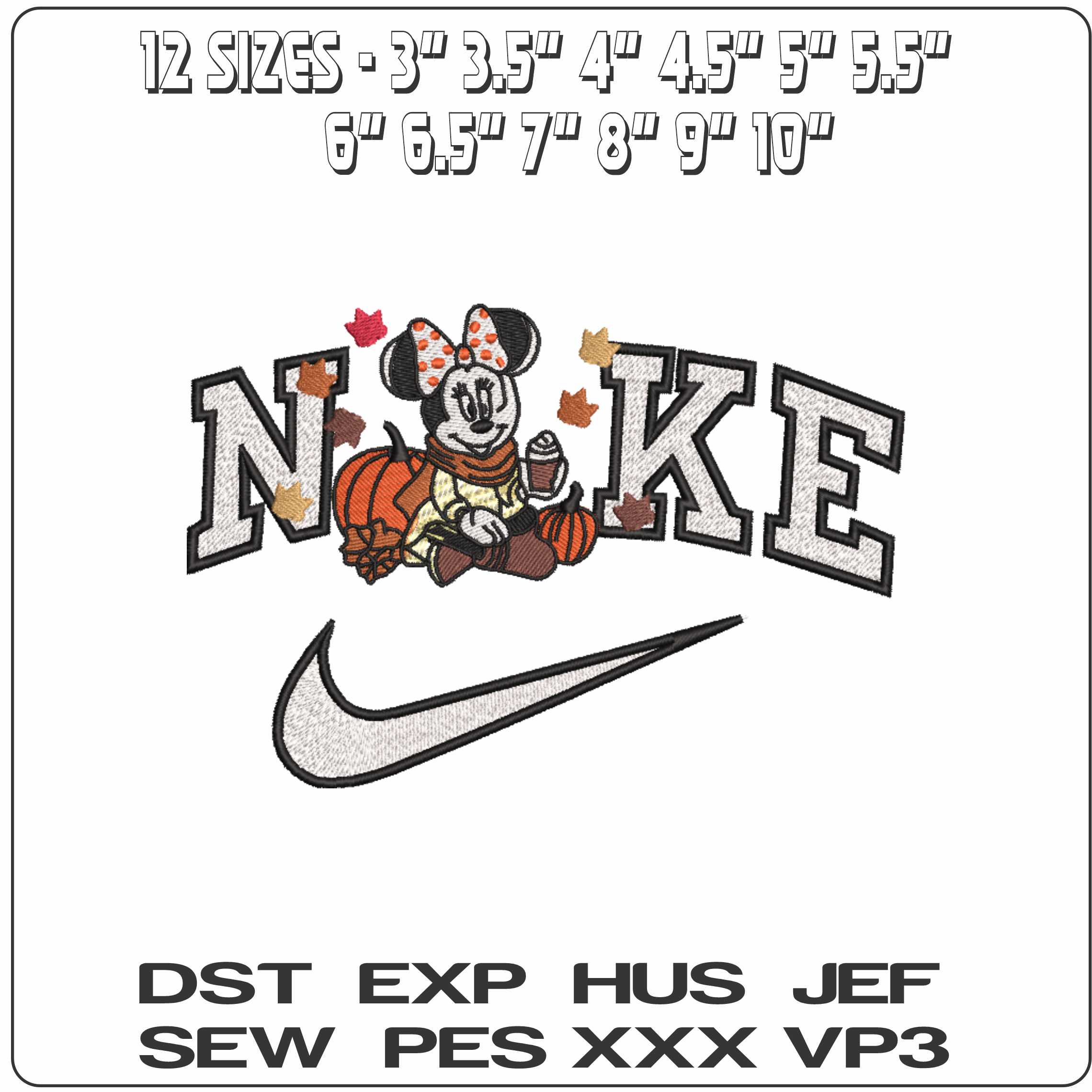 Nike Minnie Mouse Halloween fall Leaves    - Elegant embroidery design file-instant download — view 2