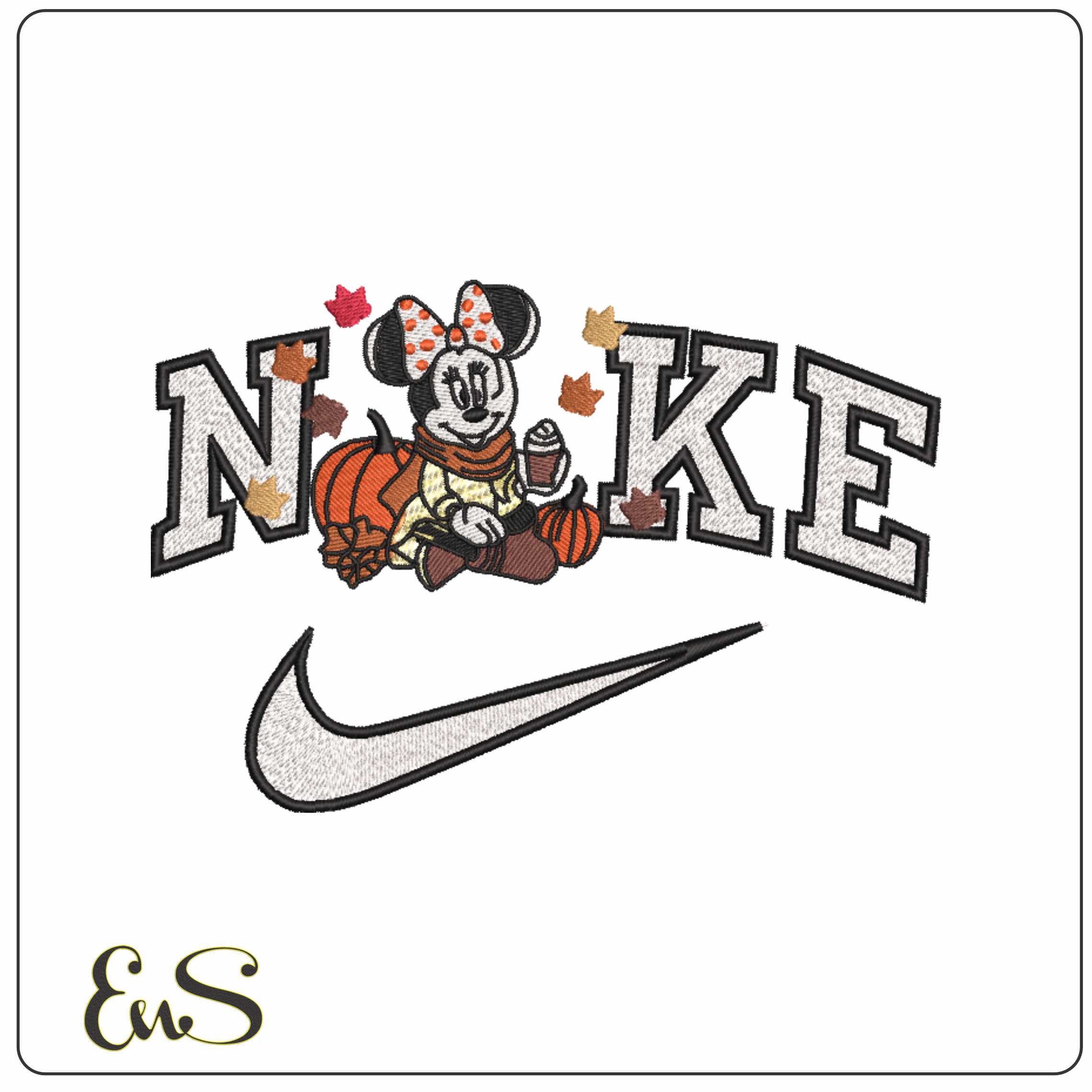 Nike Minnie Mouse Halloween fall Leaves    - Elegant embroidery design file-instant download