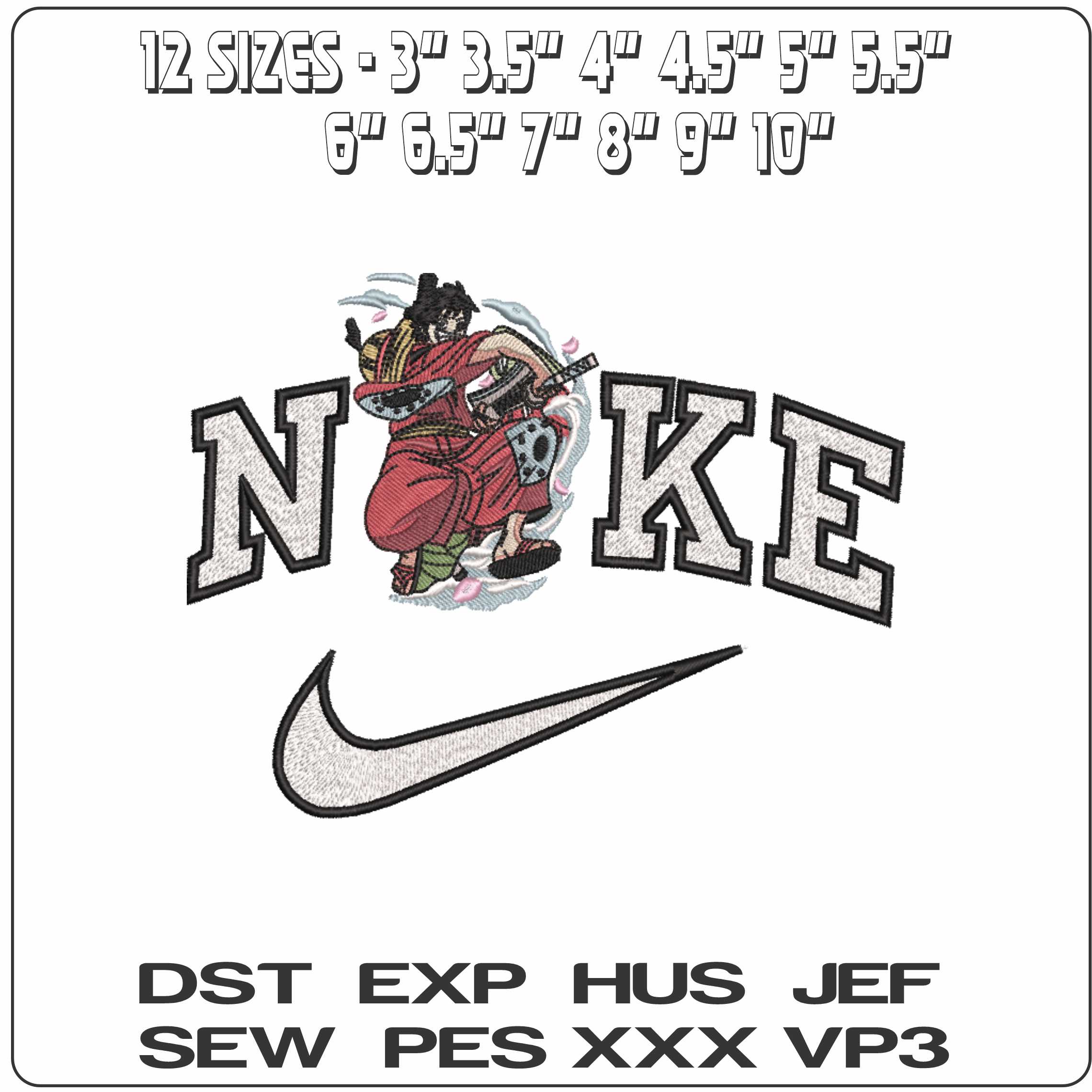 Nike Monkey D Luffy with Sword One Piece Anime    - Elegant embroidery design file-instant download — view 2
