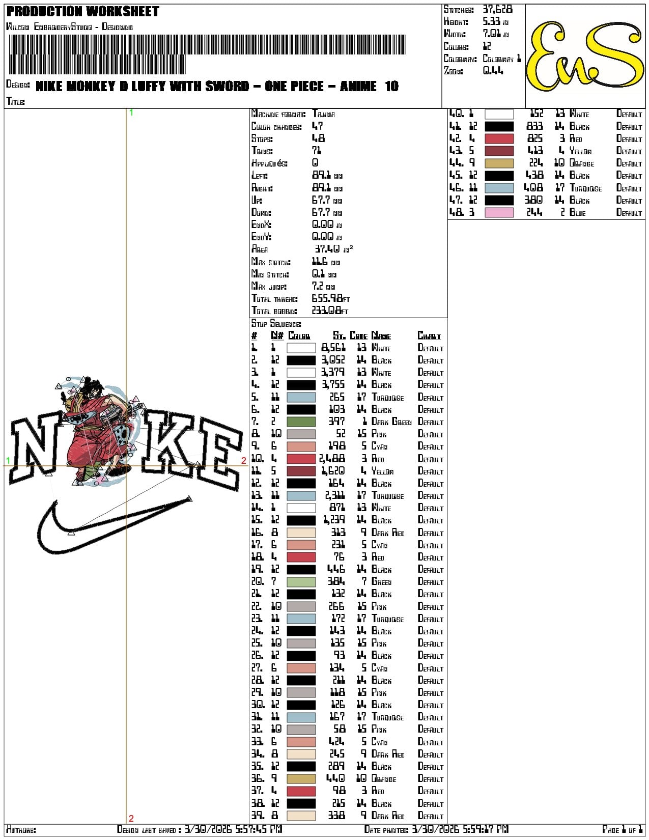 Nike Monkey D Luffy with Sword One Piece Anime    - Elegant embroidery design file-instant download — view 3