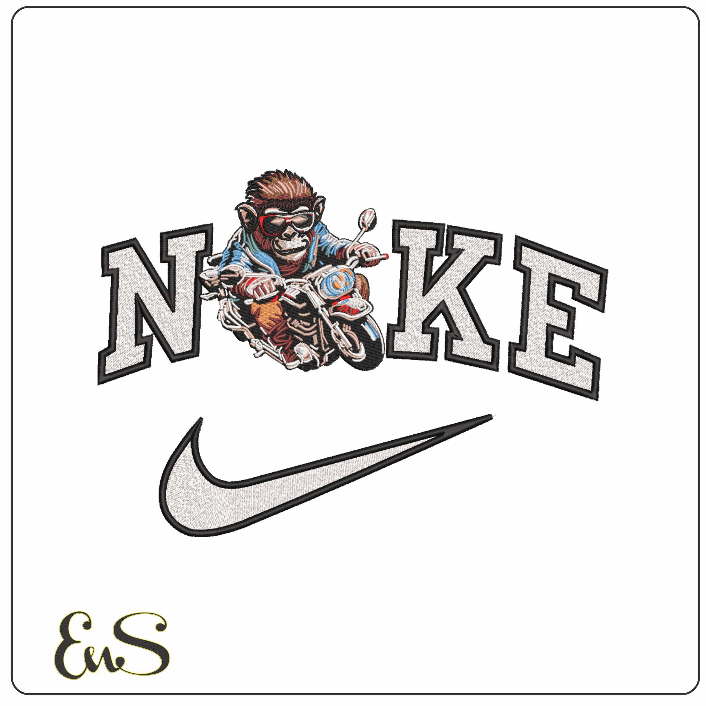 Nike Monkey on a Motorbike    - Elegant embroidery design file-instant download