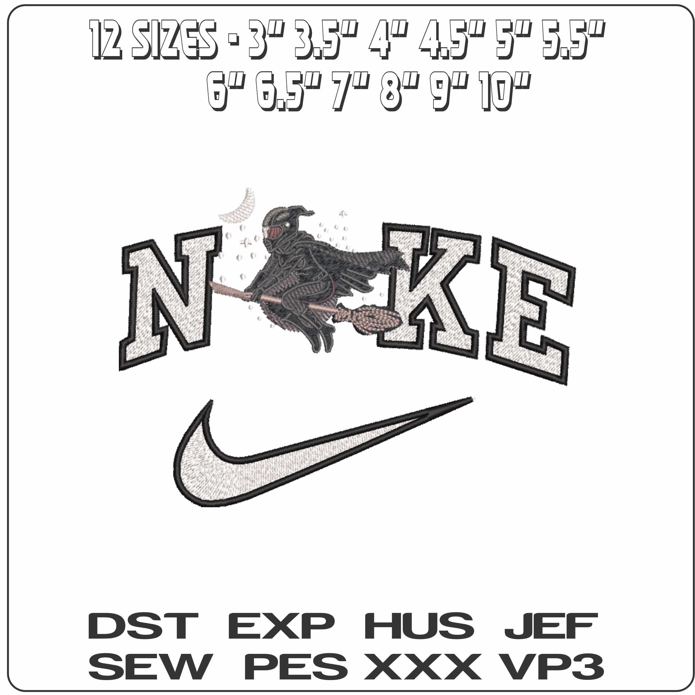 Nike Motor Bike Witch on A broomstick    - Elegant embroidery design file-instant download — view 2