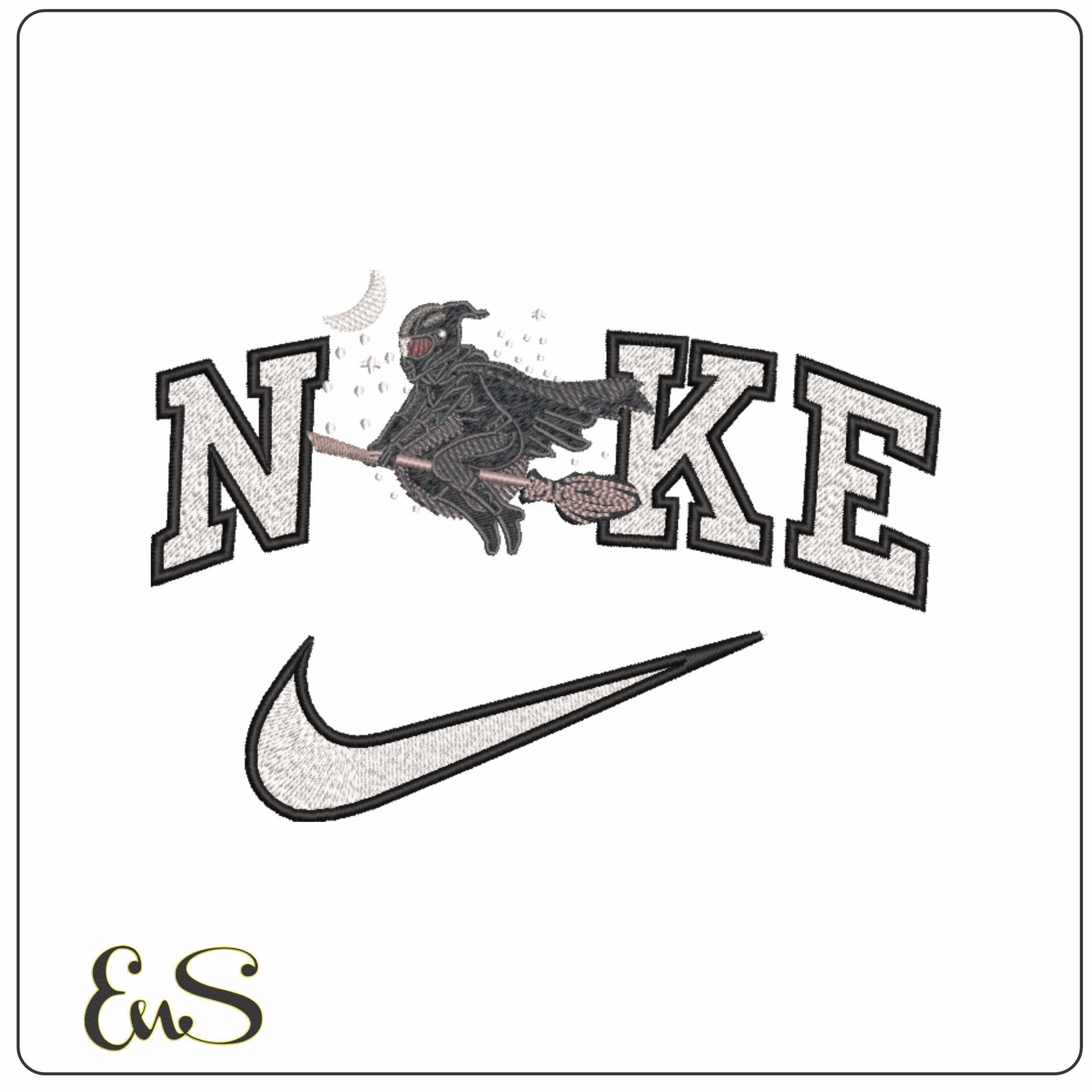 Nike Motor Bike Witch on A broomstick    - Elegant embroidery design file-instant download