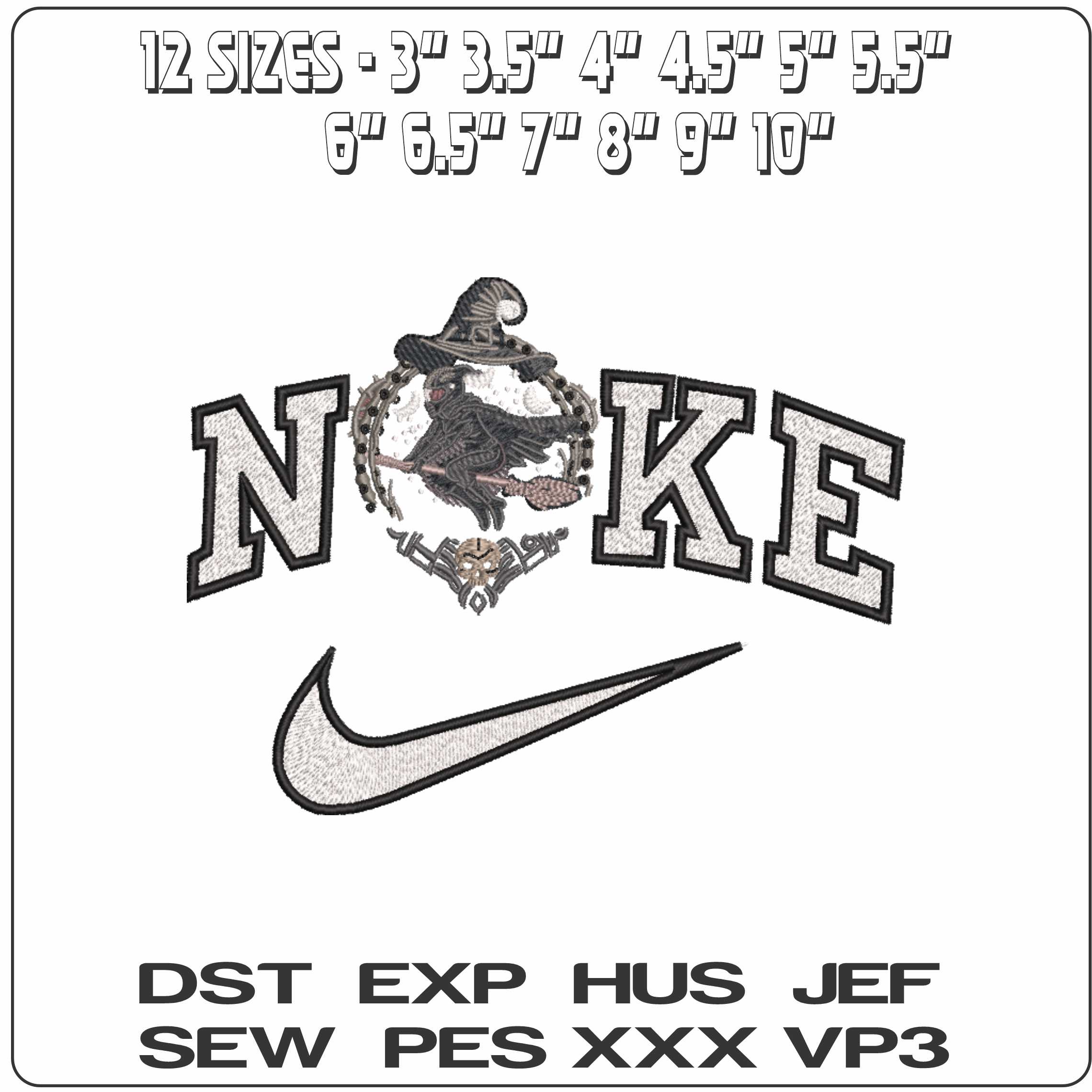 Nike Motor Bike Witch on A broomstick in Wreath    - Elegant embroidery design file-instant download — view 2