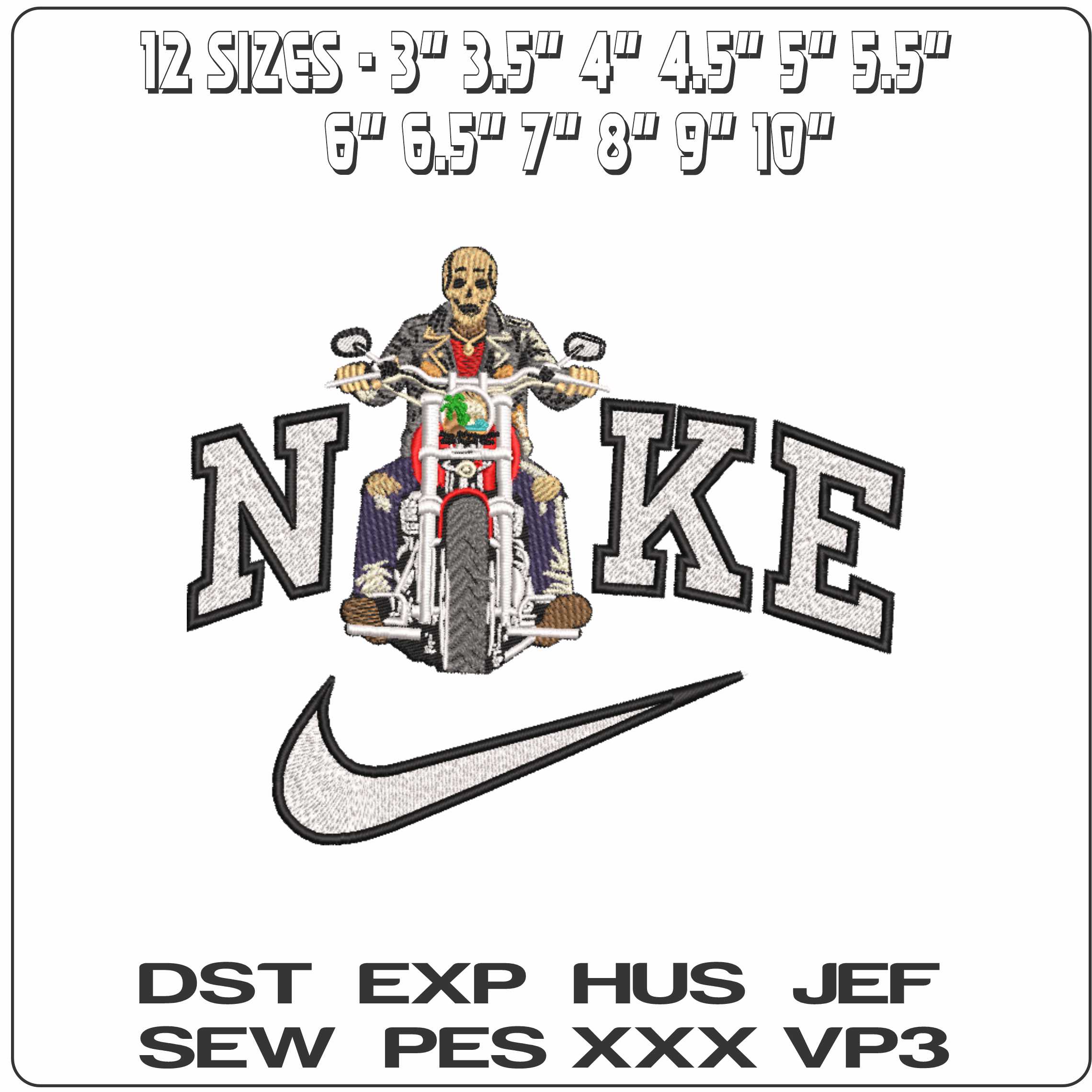Nike Motor Cycle Skeleton on easy rider    - Elegant embroidery design file-instant download — view 2