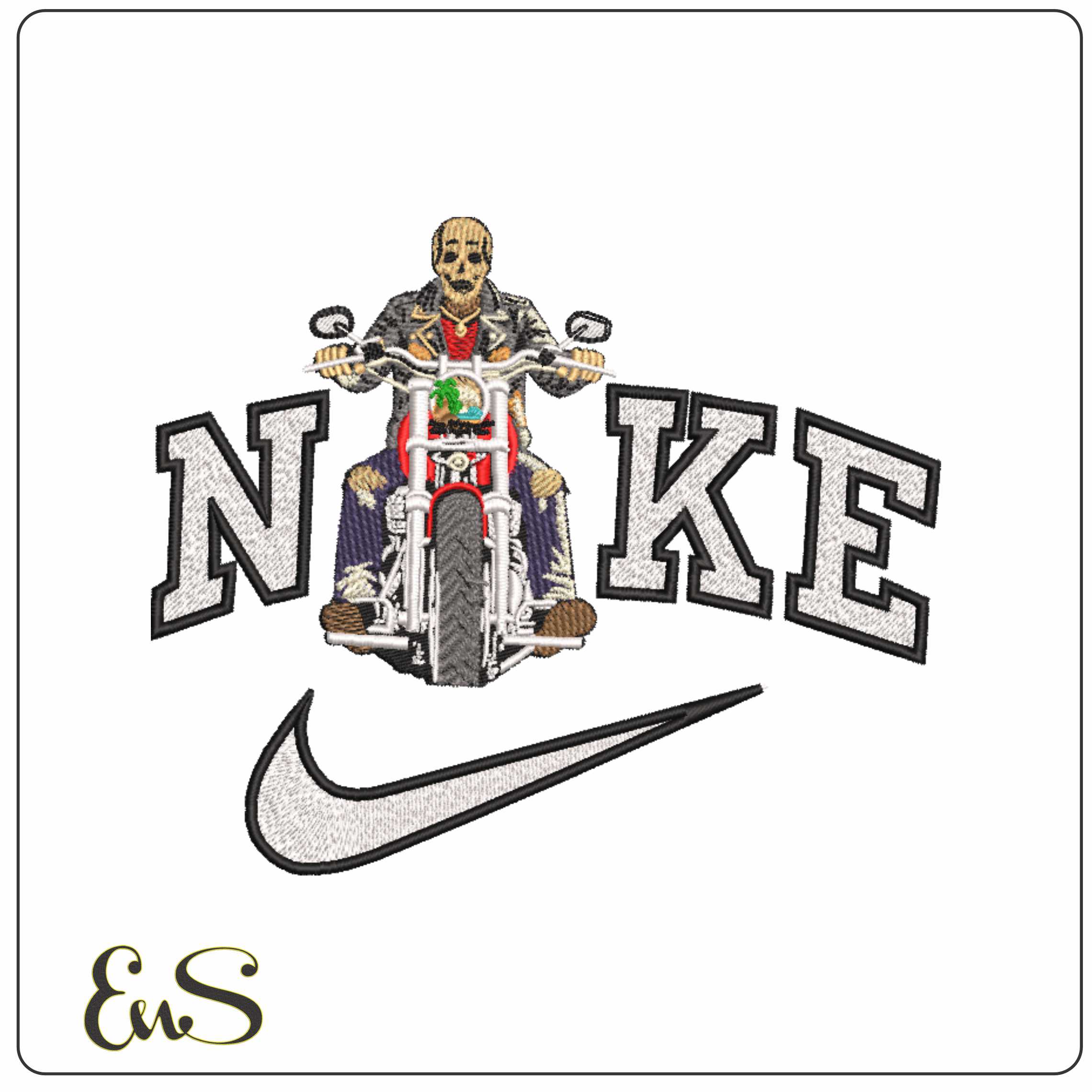 Nike Motor Cycle Skeleton on easy rider    - Elegant embroidery design file-instant download