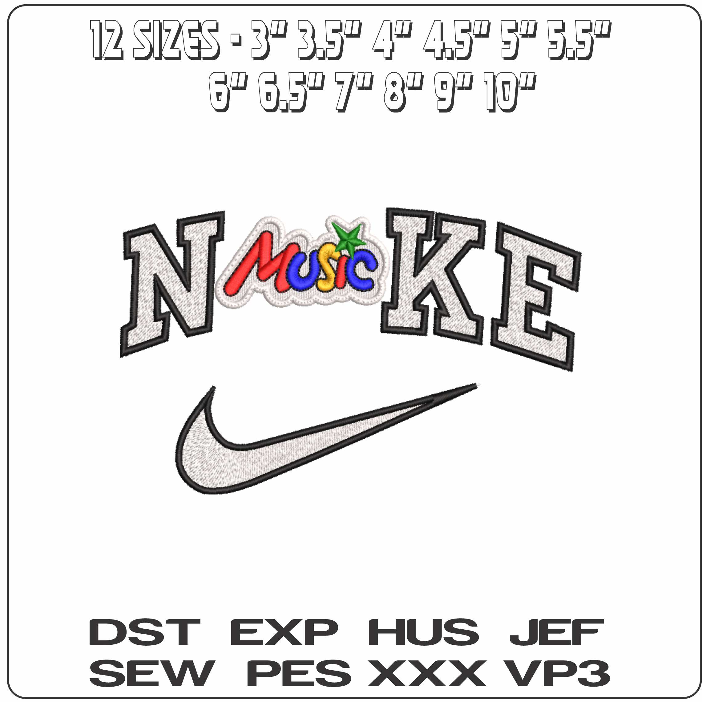 Nike Music Patch    - Elegant embroidery design file-instant download — view 2
