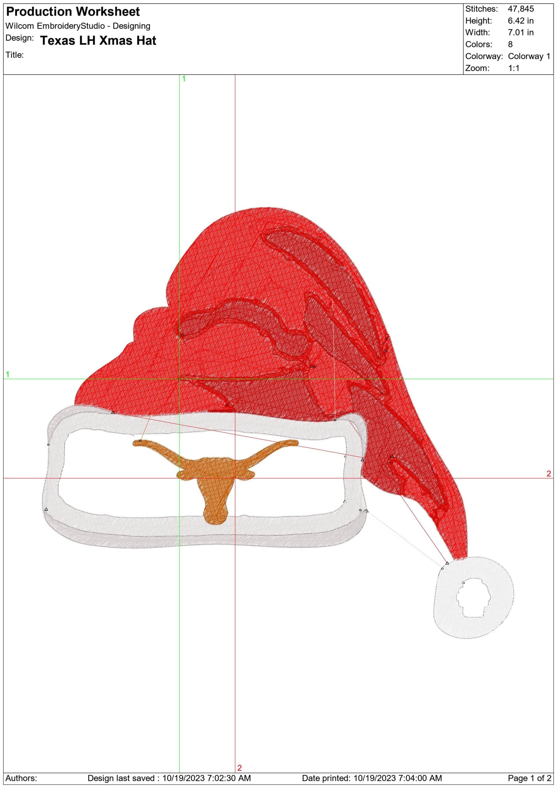 Texas Long Horns Christmas Hat- embroidery file - instant download in a frame — view 2