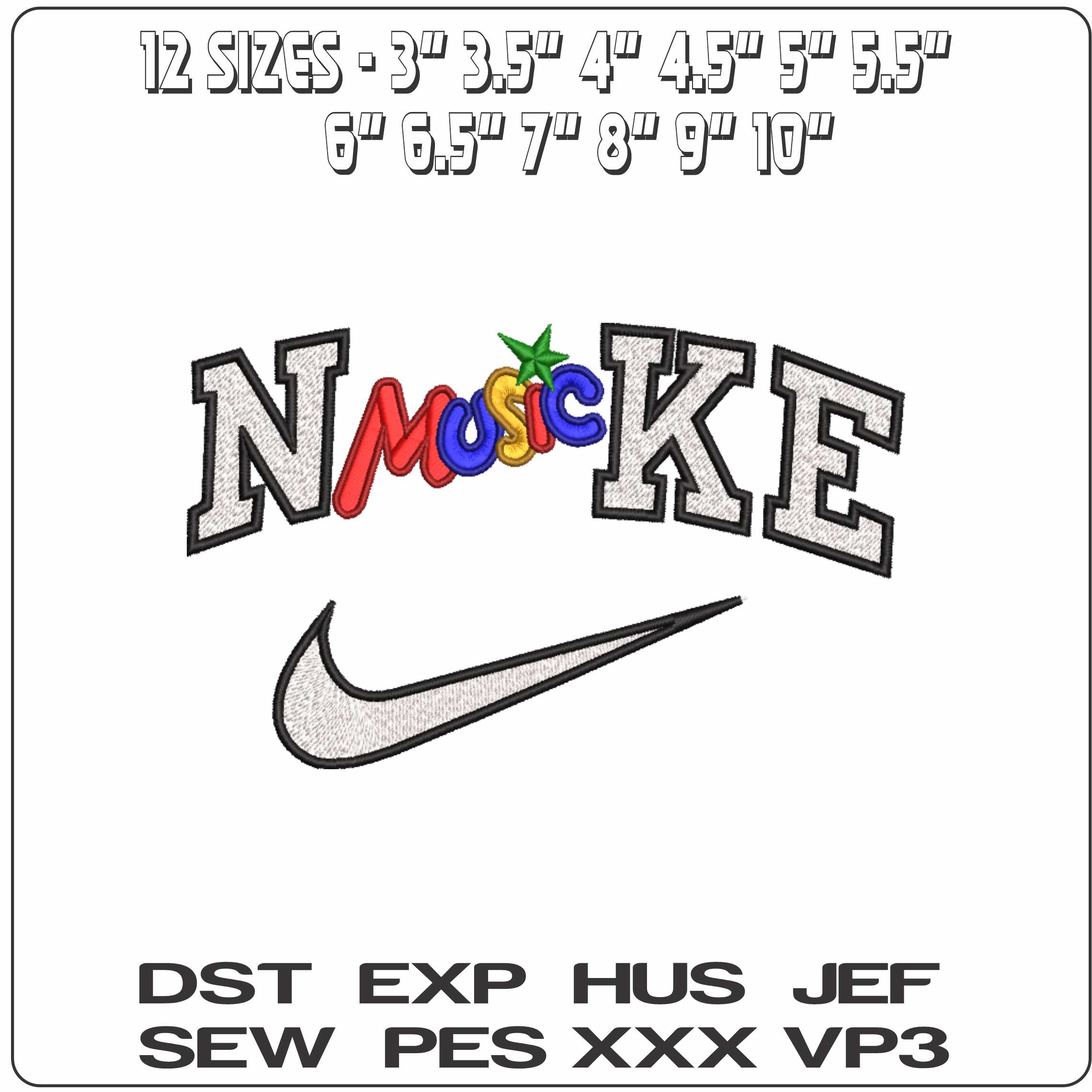 Nike Music Star    - Elegant embroidery design file-instant download — view 2