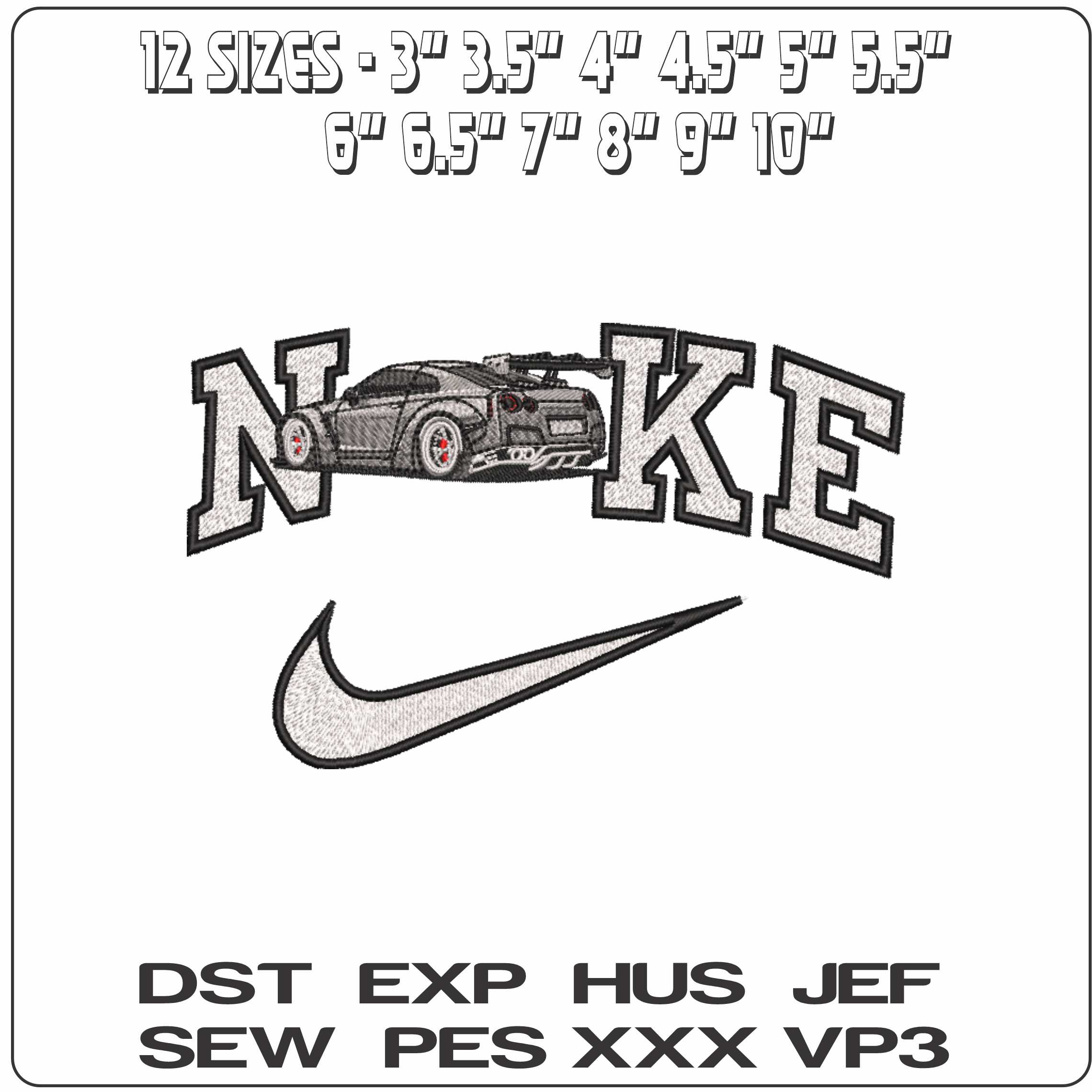 Nike Nissan GTR Nissmo - Elegant embroidery design file-instant download — view 2