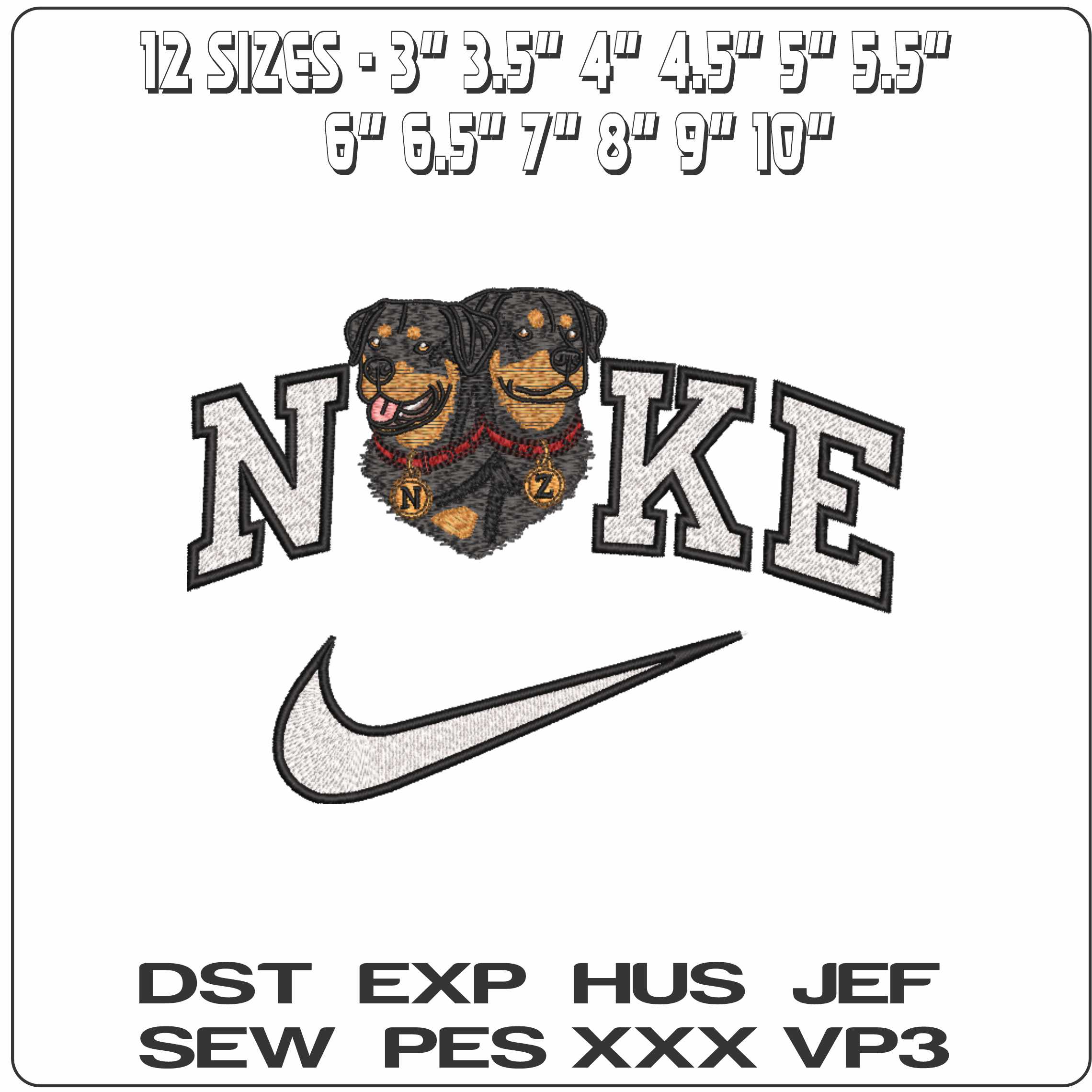 Nike NZ Rottwiellers dogs - Elegant embroidery design file-instant download — view 2