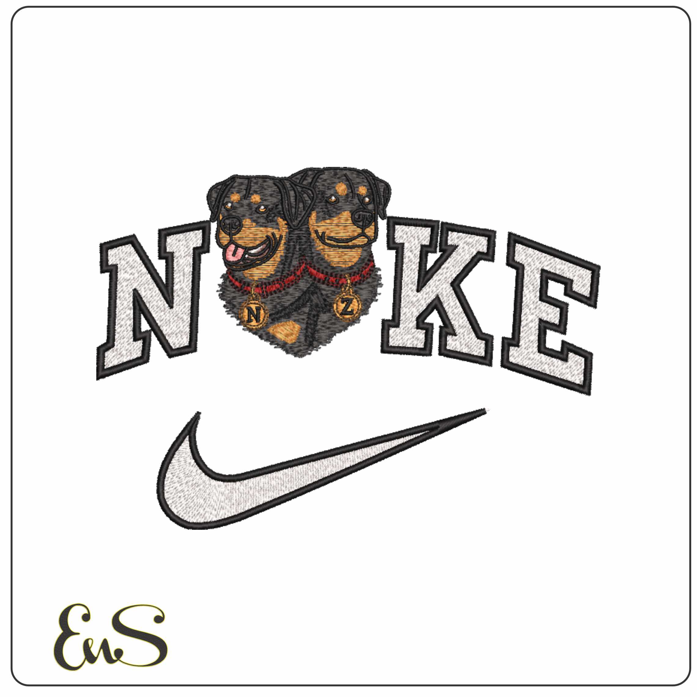 Nike NZ Rottwiellers dogs - Elegant embroidery design file-instant download