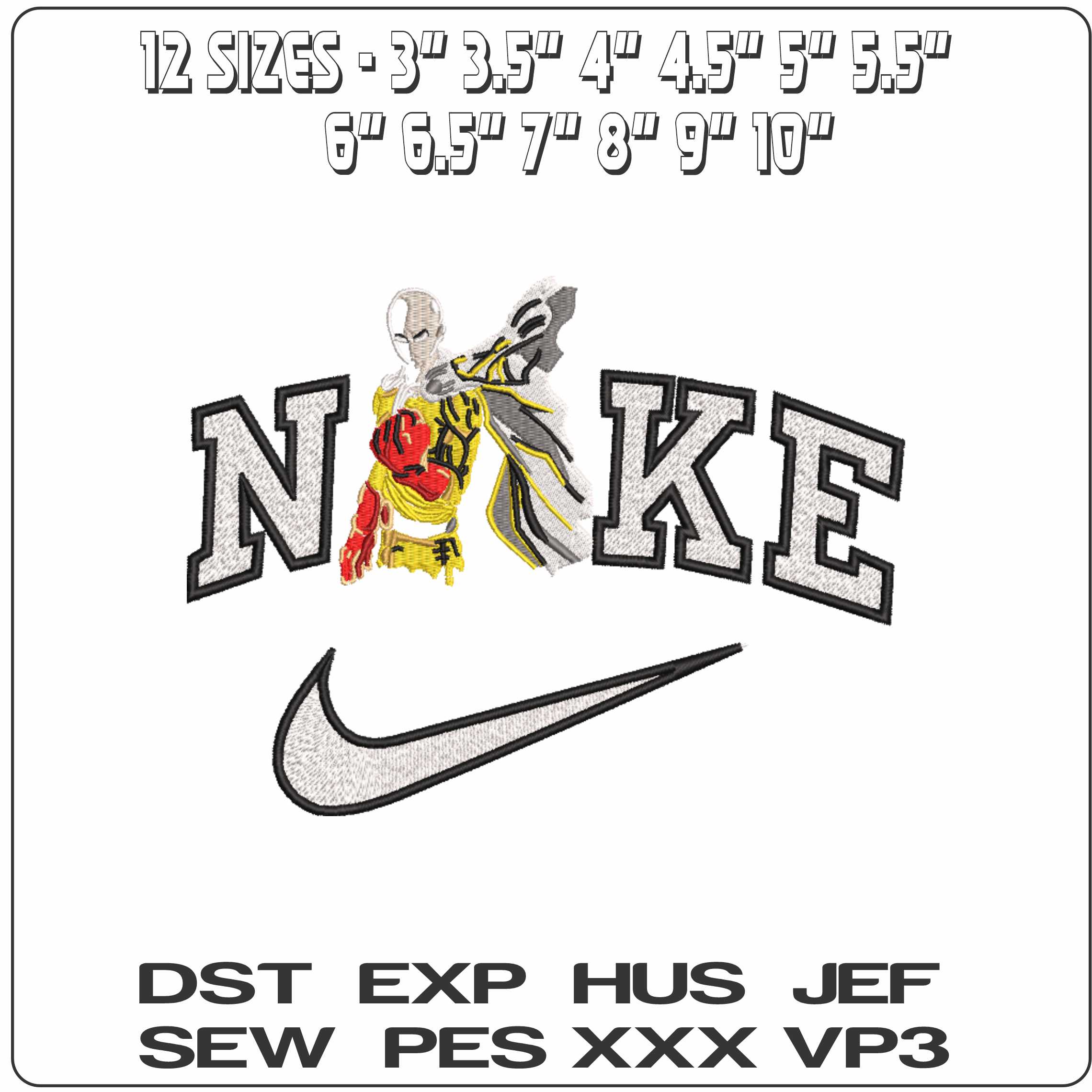 Nike One Punch Man Anime - Elegant embroidery design file-instant download — view 2