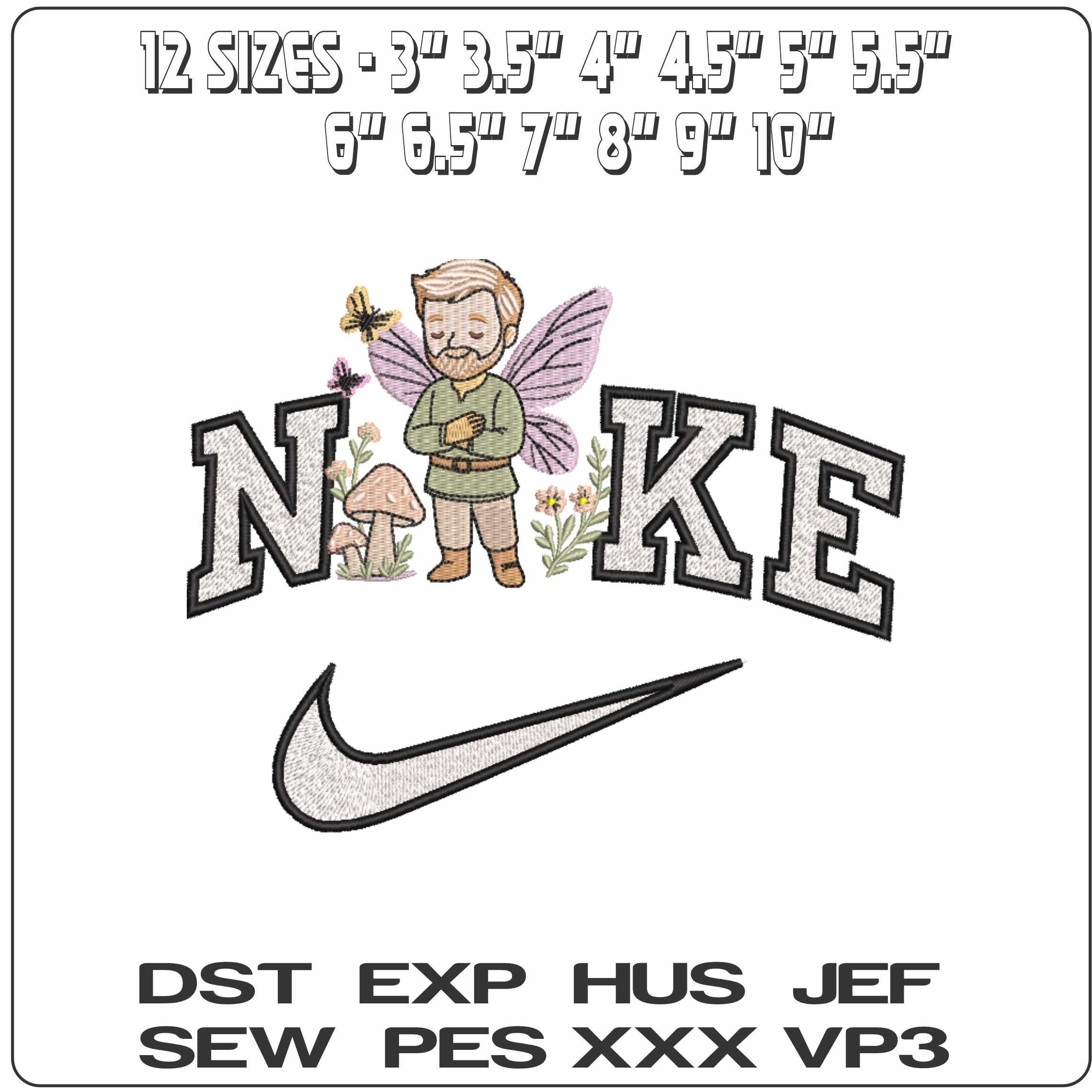 Nike Papa Fairy with toadstools and Flowers - Elegant embroidery design file-instant download — view 2