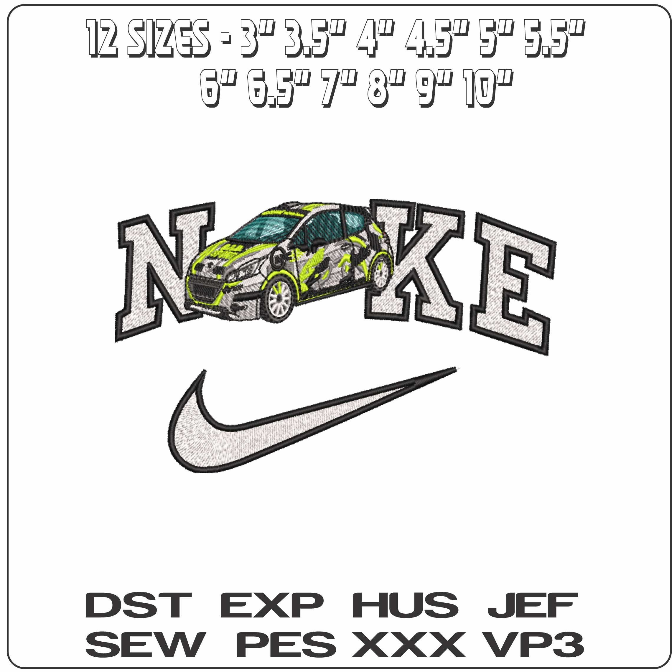 Nike Peugeot 208 r2 2012 Rally - Elegant embroidery design file-instant download — view 2
