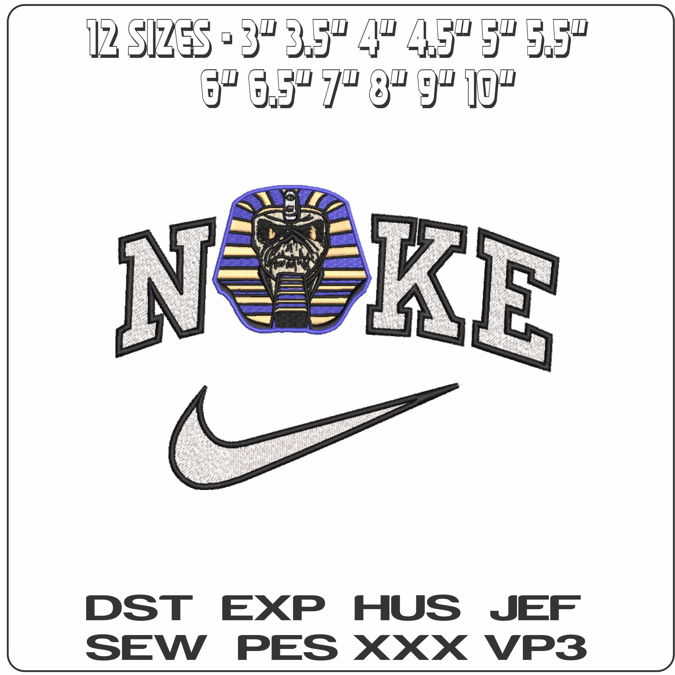 Nike Pharaoh Eddie Iron Maiden Music - Elegant embroidery design file-instant download — view 2