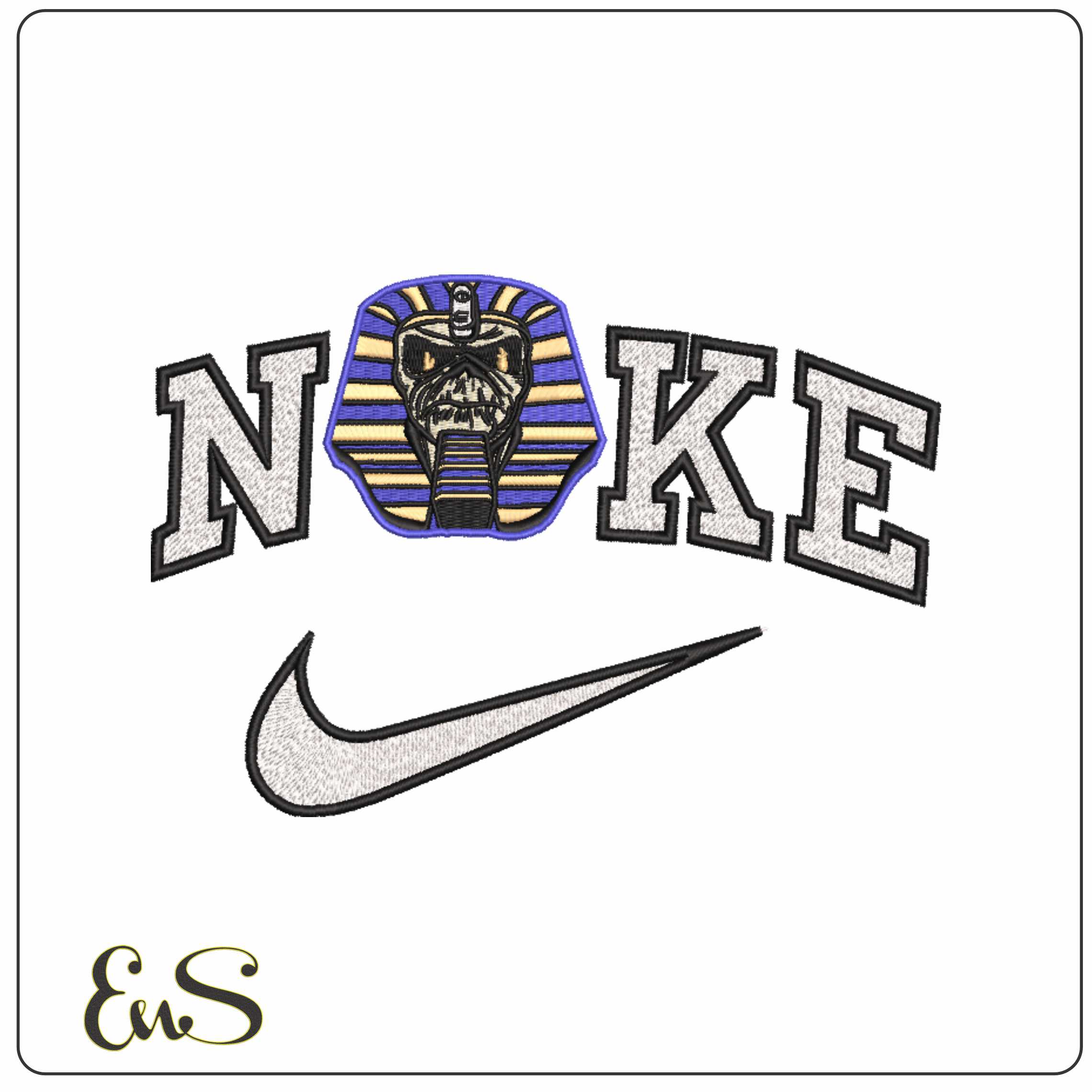 Nike Pharaoh Eddie Iron Maiden Music - Elegant embroidery design file-instant download
