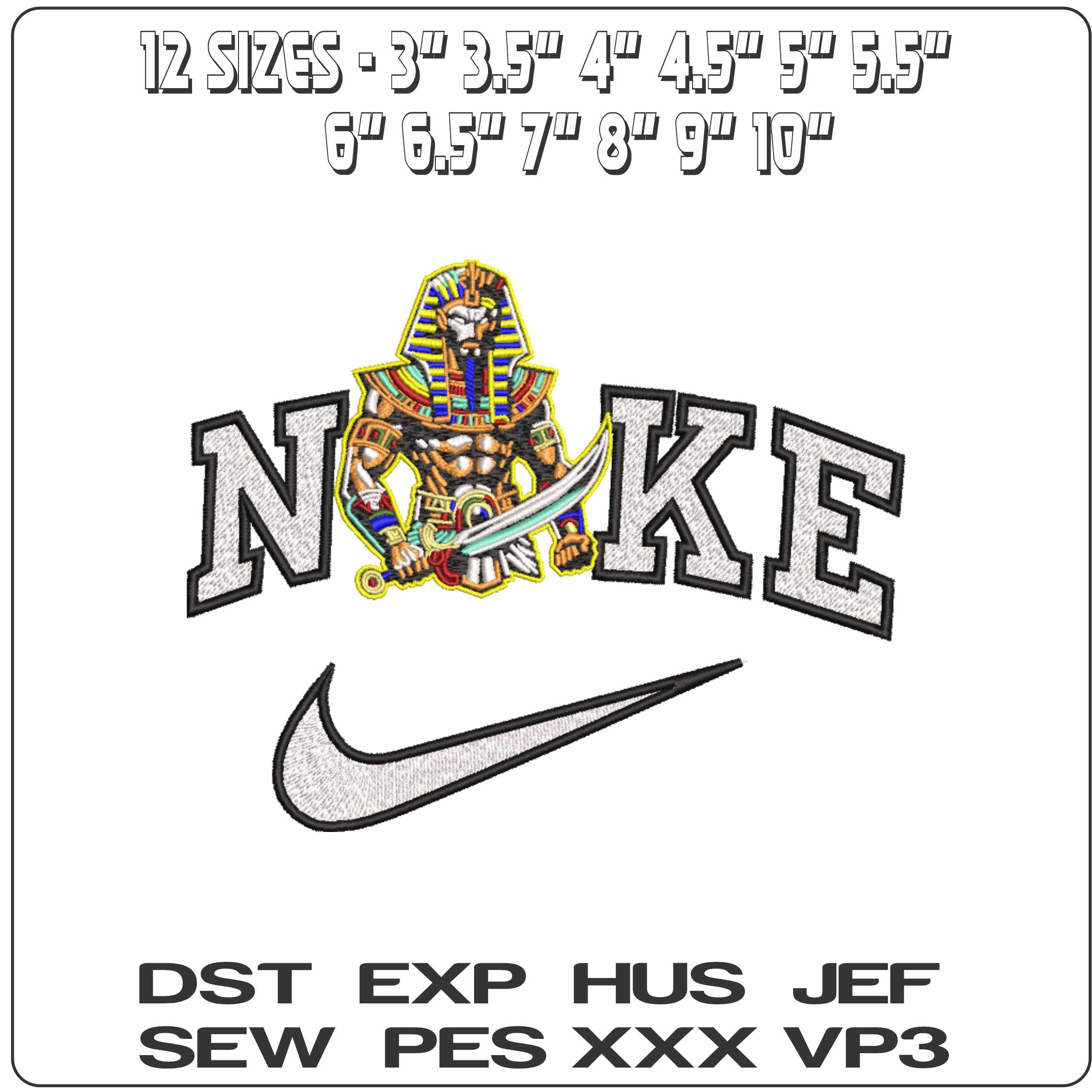 Nike Pharoh With Sword Outlined - Elegant embroidery design file-instant download — view 2
