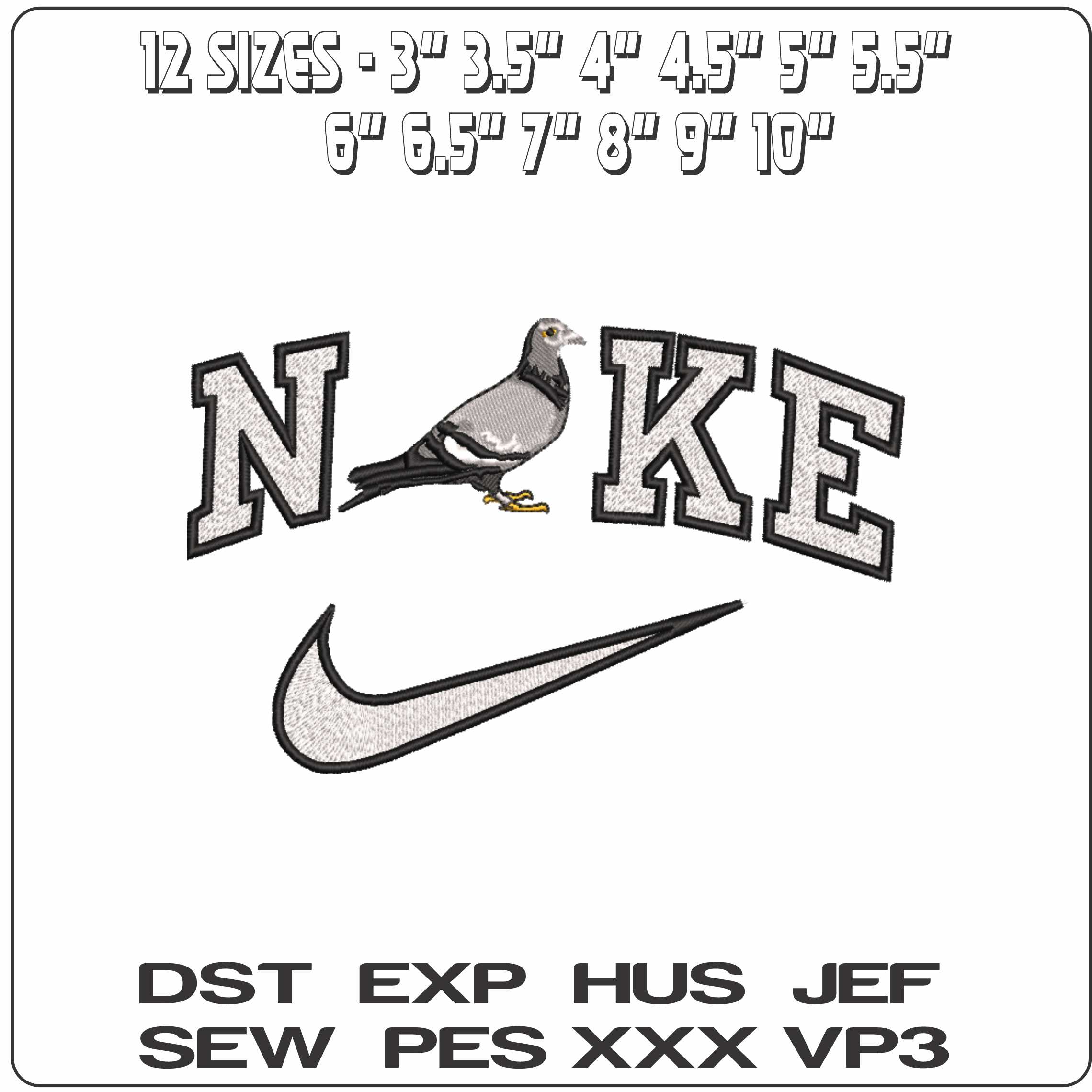 Nike Pigeon - Elegant embroidery design file-instant download — view 2