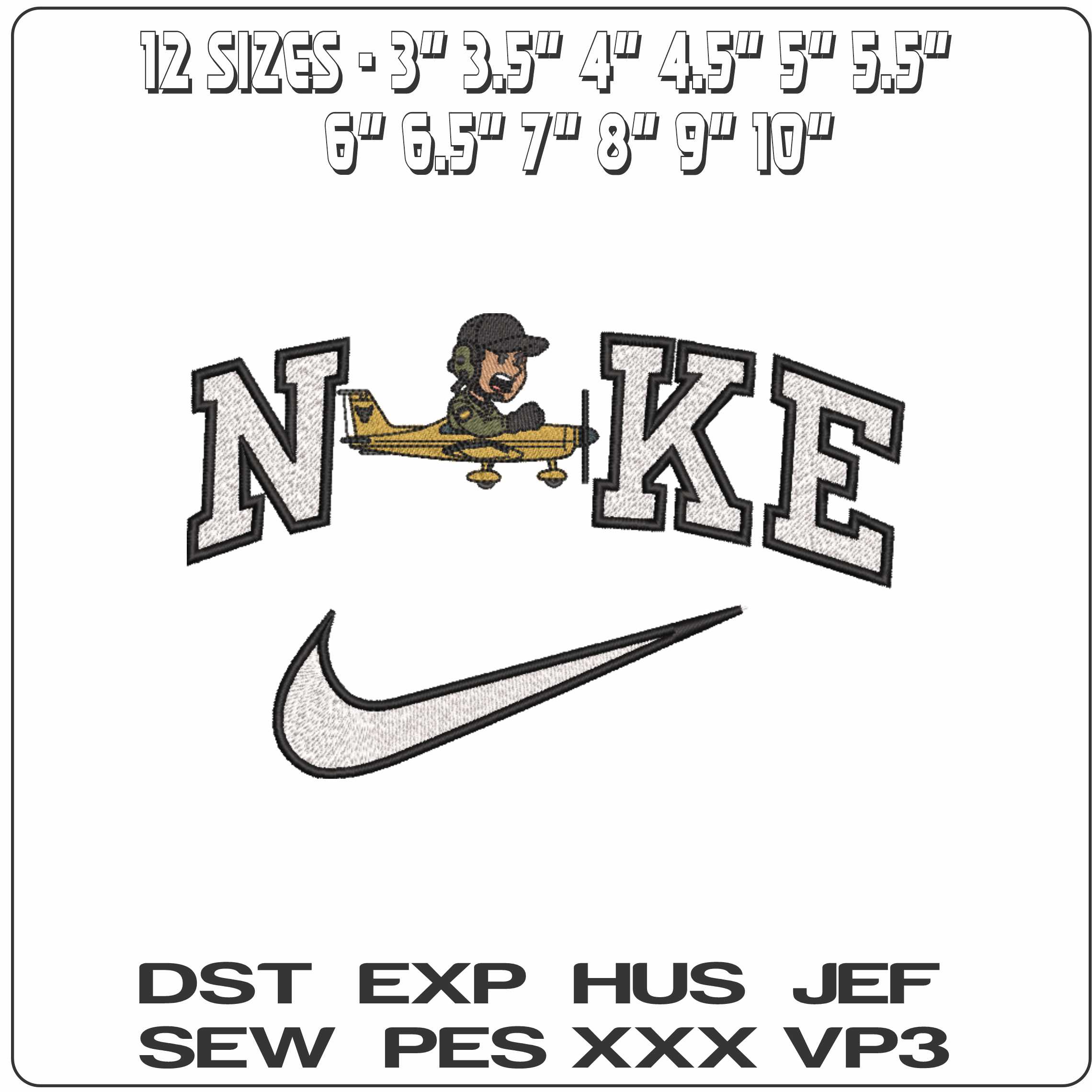 Nike Pilot in plane - Elegant embroidery design file-instant download — view 2
