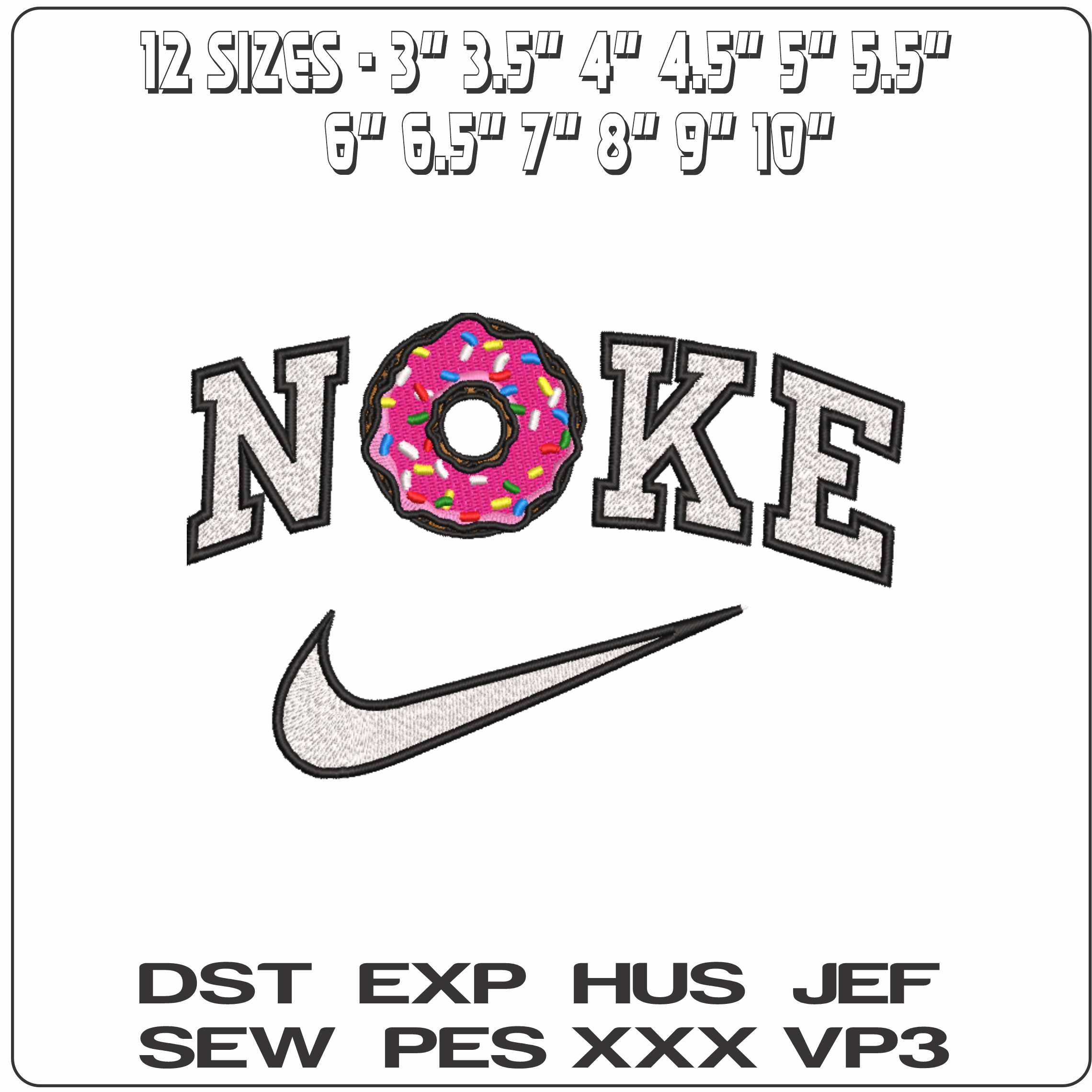 Nike Pink Donut with Sprinkles - Elegant embroidery design file-instant download — view 2