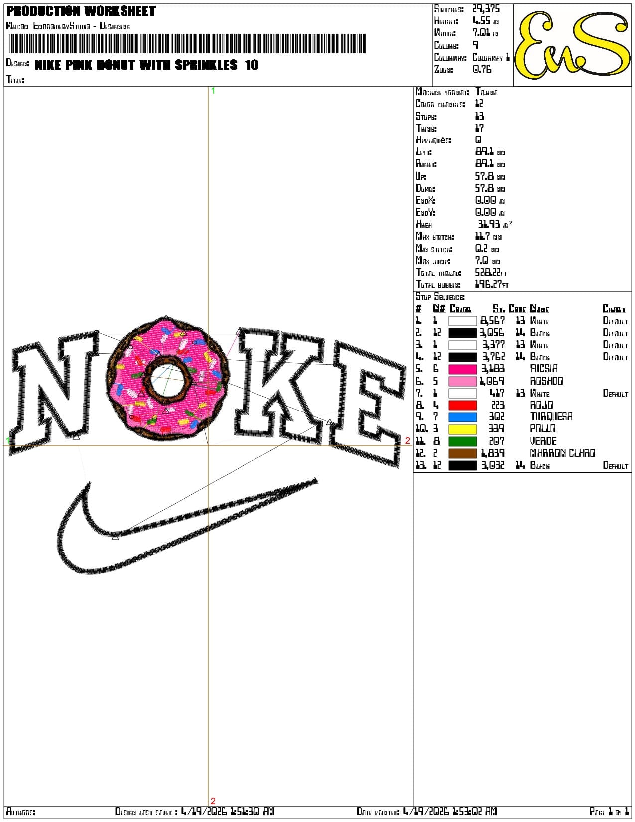 Nike Pink Donut with Sprinkles - Elegant embroidery design file-instant download — view 3