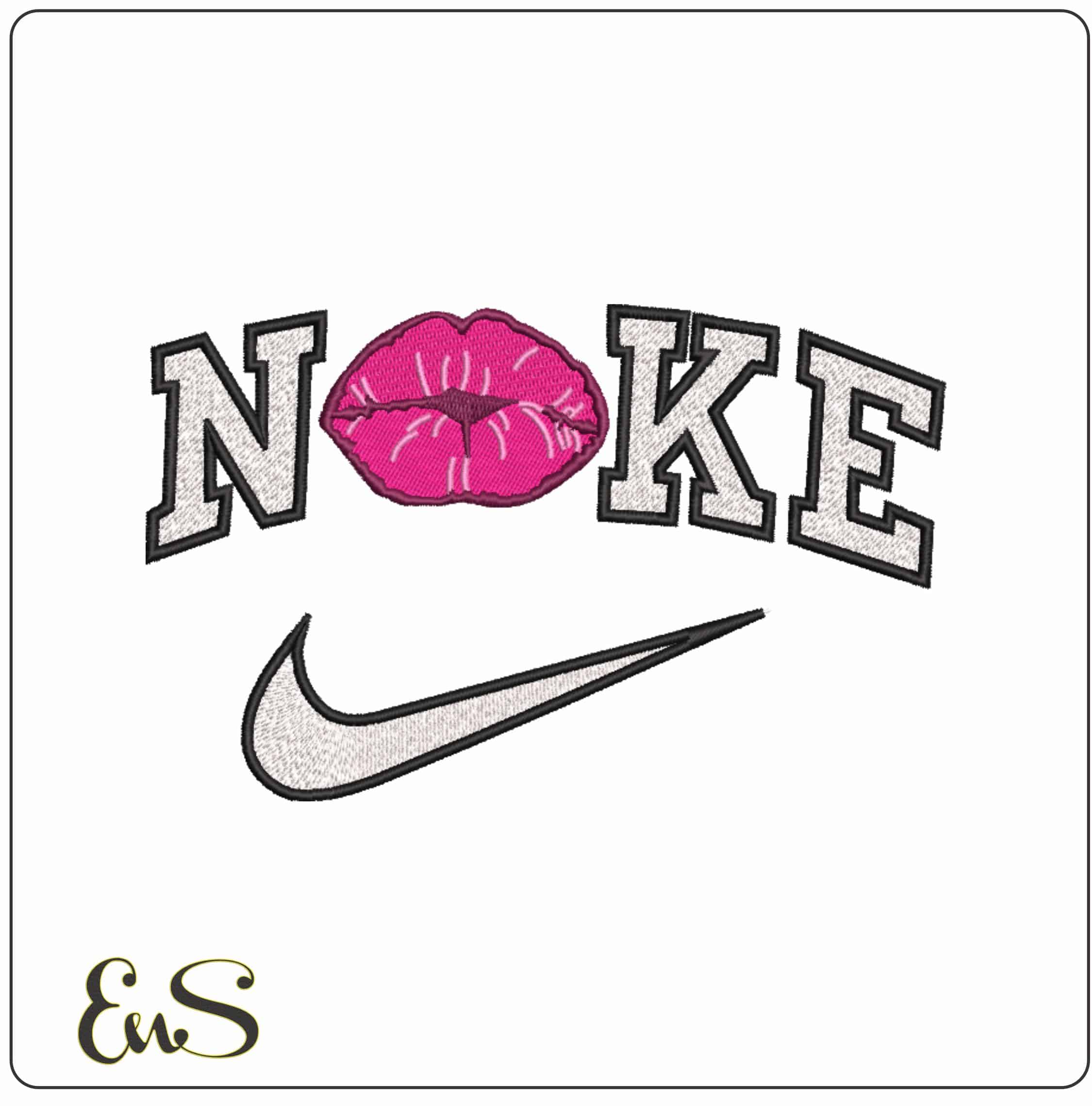 Nike Pink Lips - Elegant embroidery design file-instant download