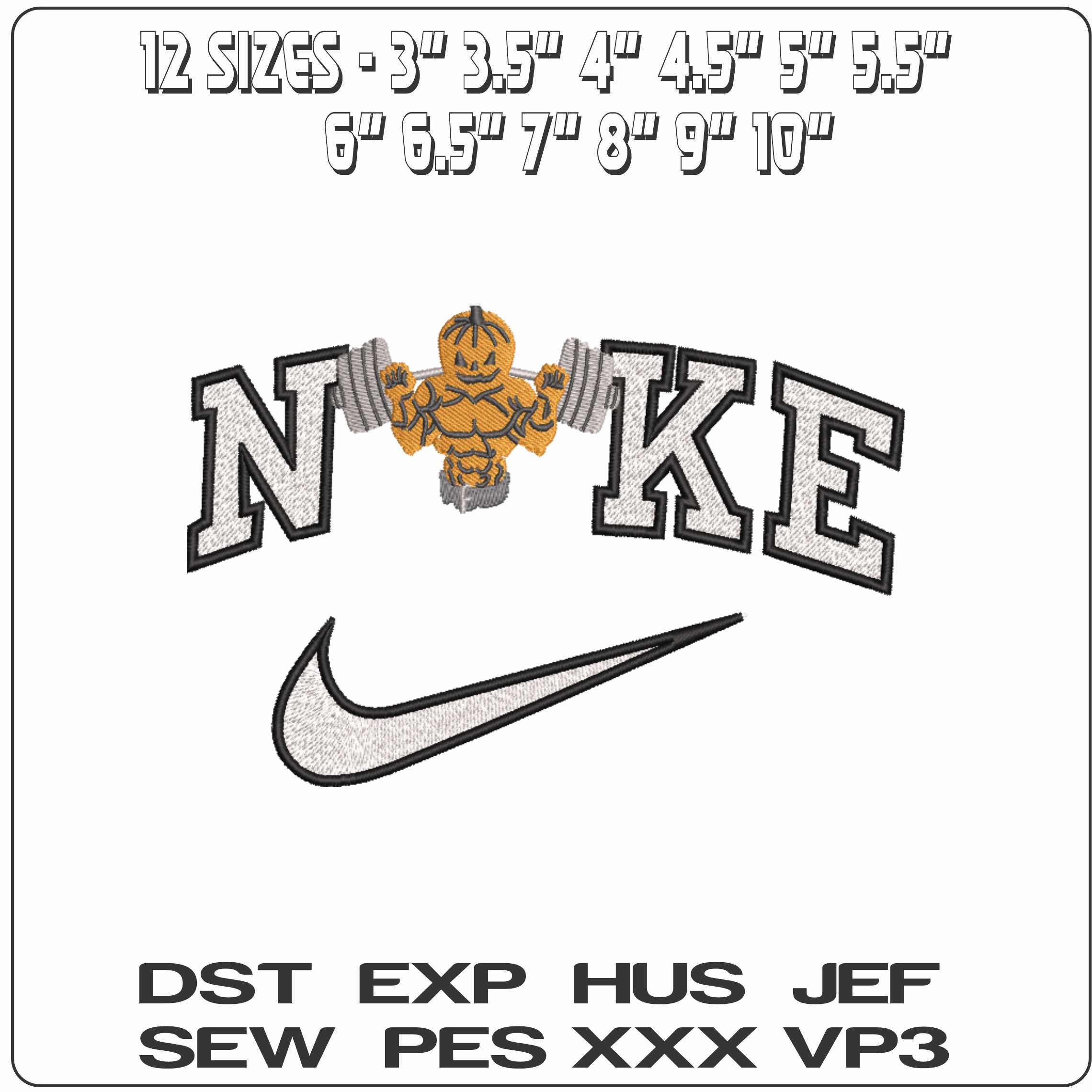 Nike Pumpkin Head Weight Lifter - Elegant embroidery design file-instant download — view 2