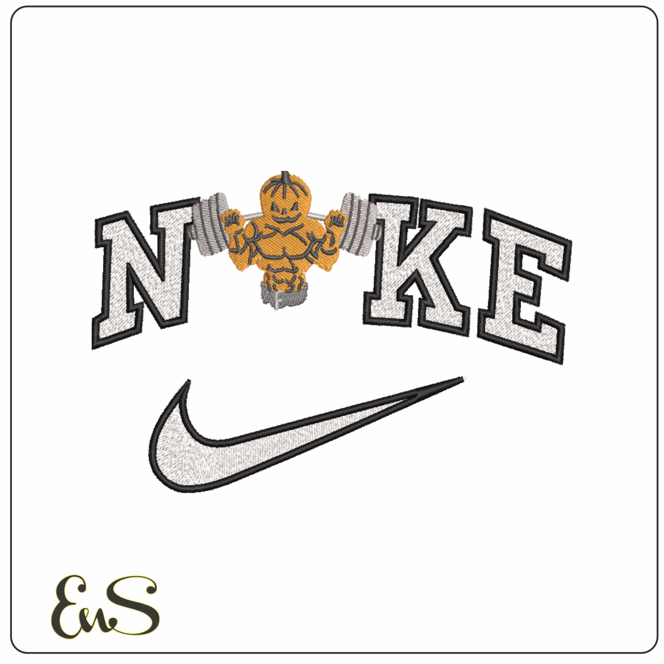Nike Pumpkin Head Weight Lifter - Elegant embroidery design file-instant download