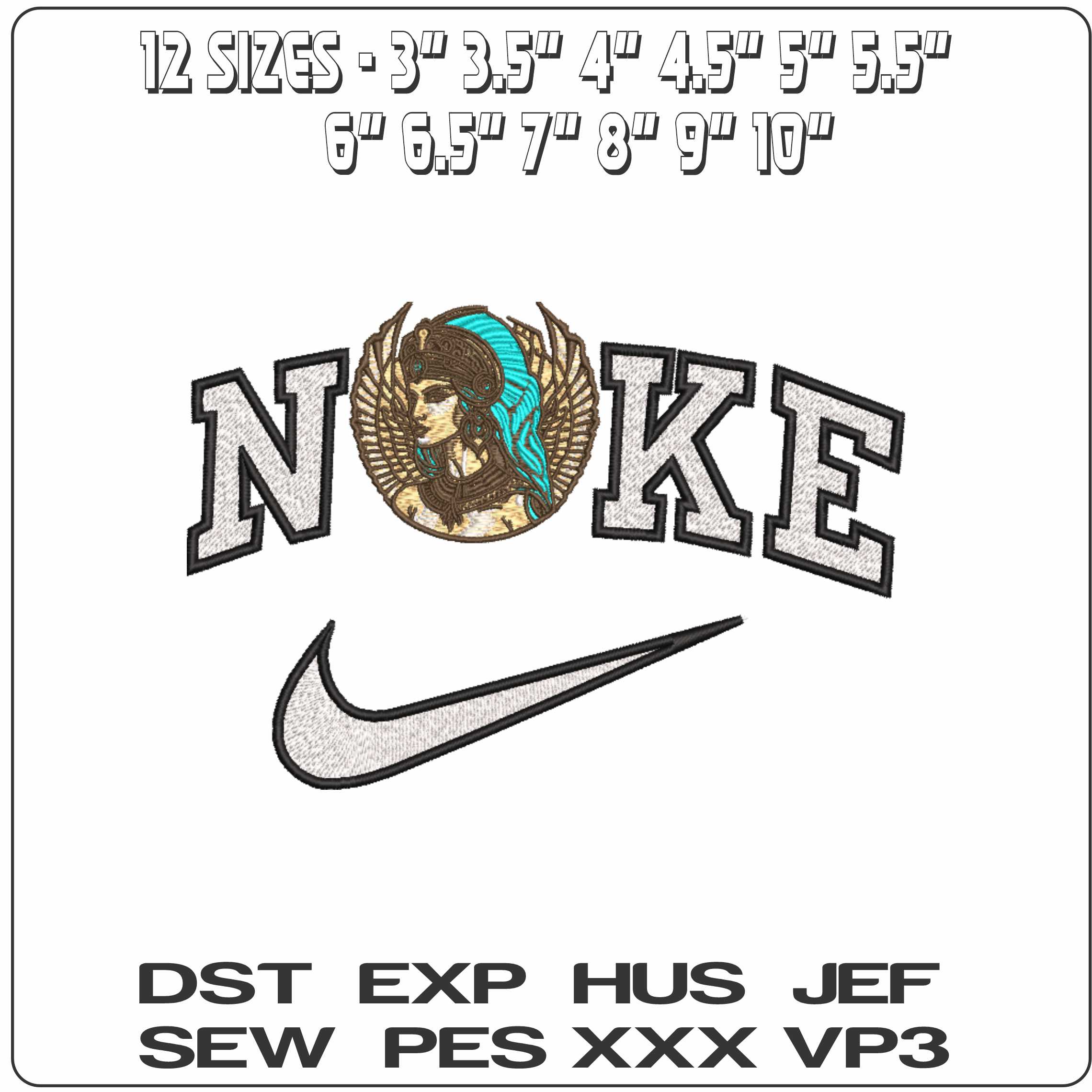Nike Queen Cleoptra Face with Crown - Elegant embroidery design file-instant download — view 2