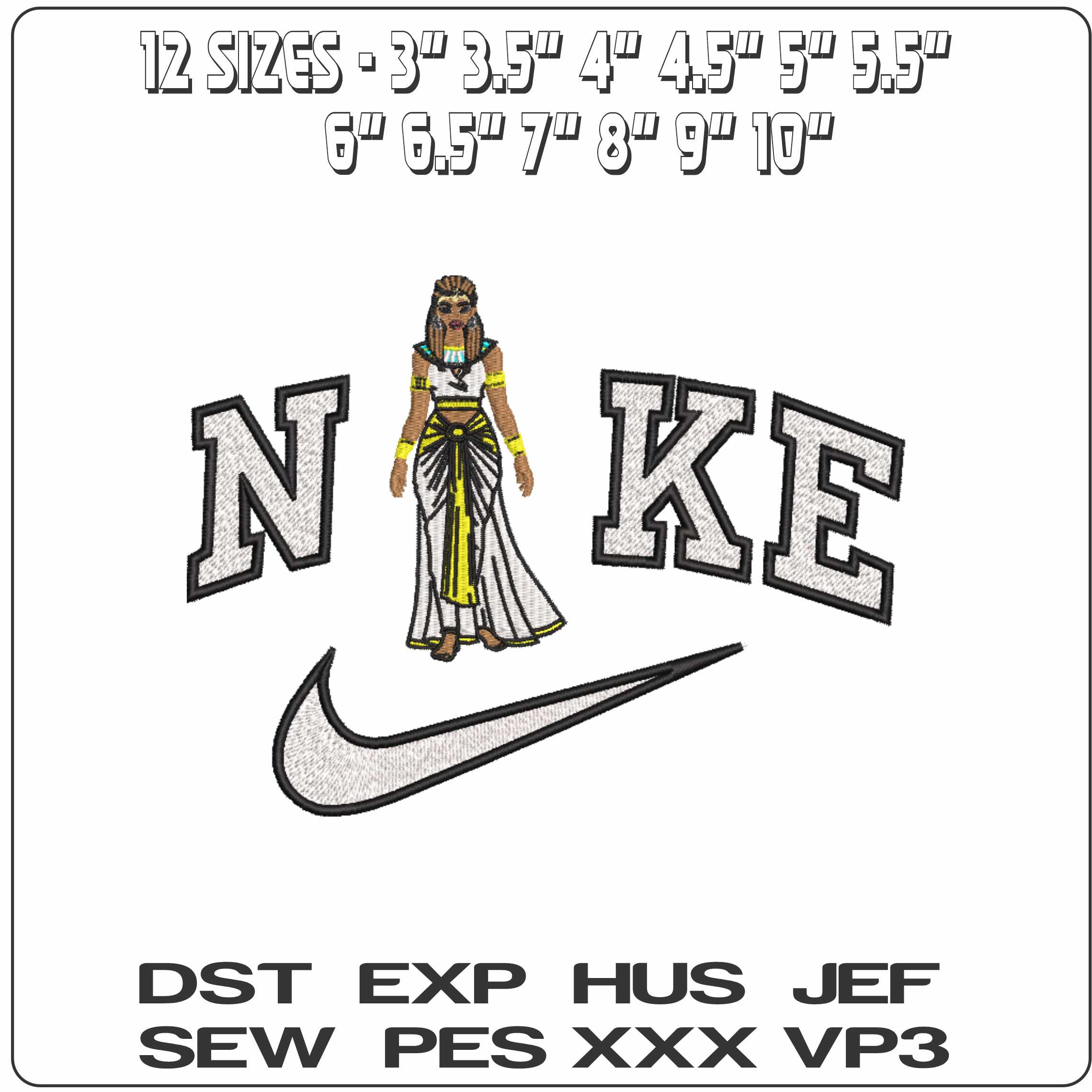 Nike Queen Cleoptra Full Body - Elegant embroidery design file-instant download — view 2