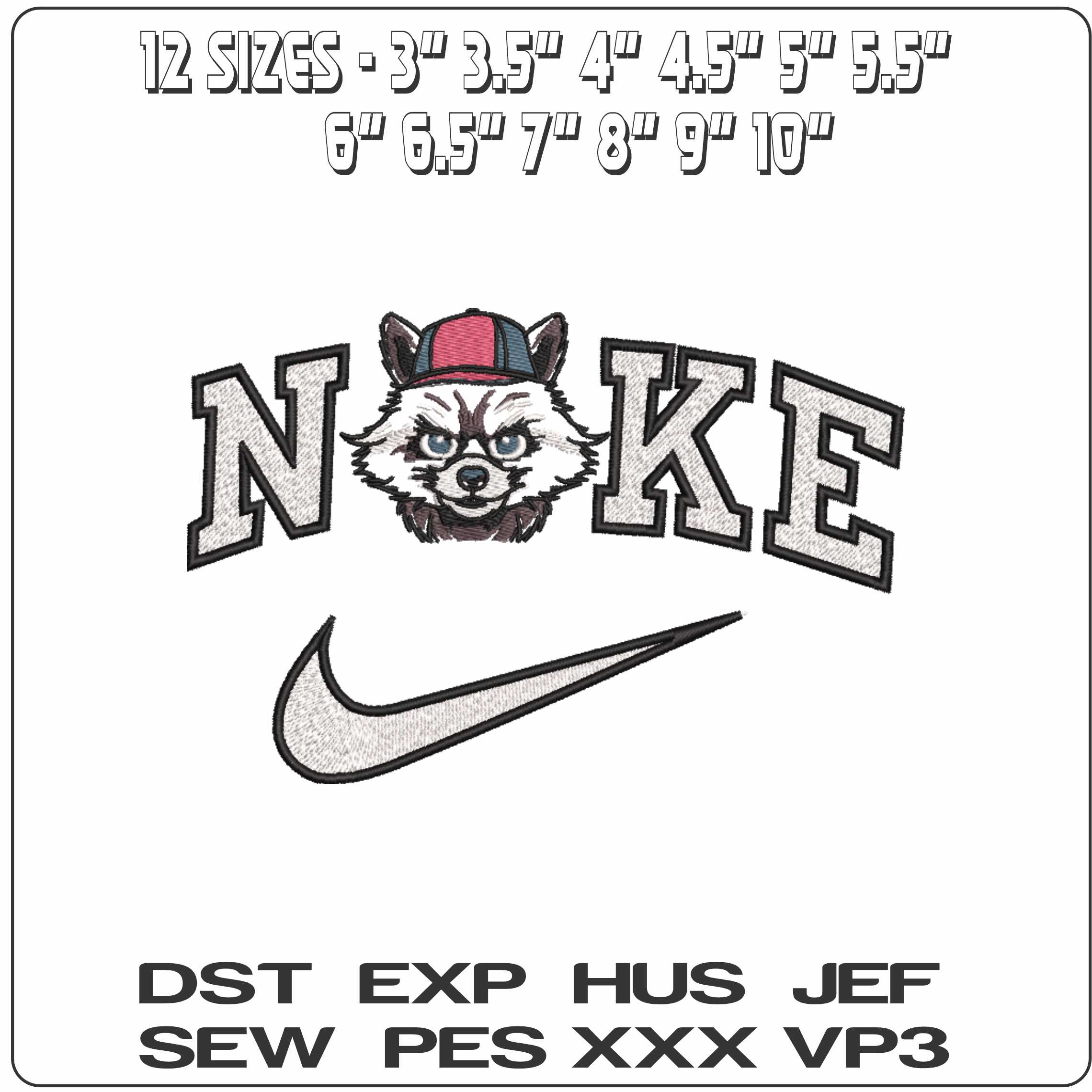 Nike Racoon with Hat - Elegant embroidery design file-instant download — view 2