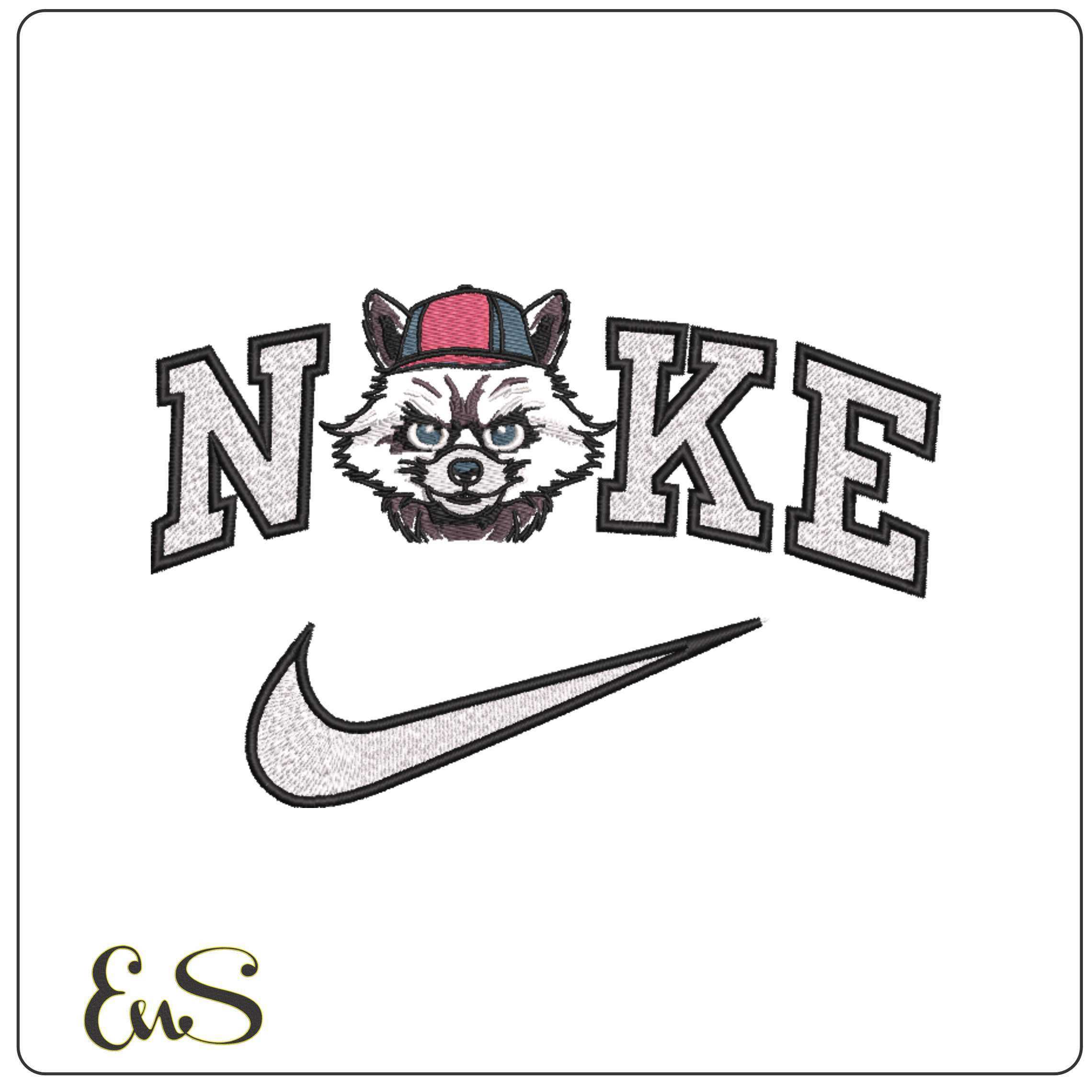 Nike Racoon with Hat - Elegant embroidery design file-instant download
