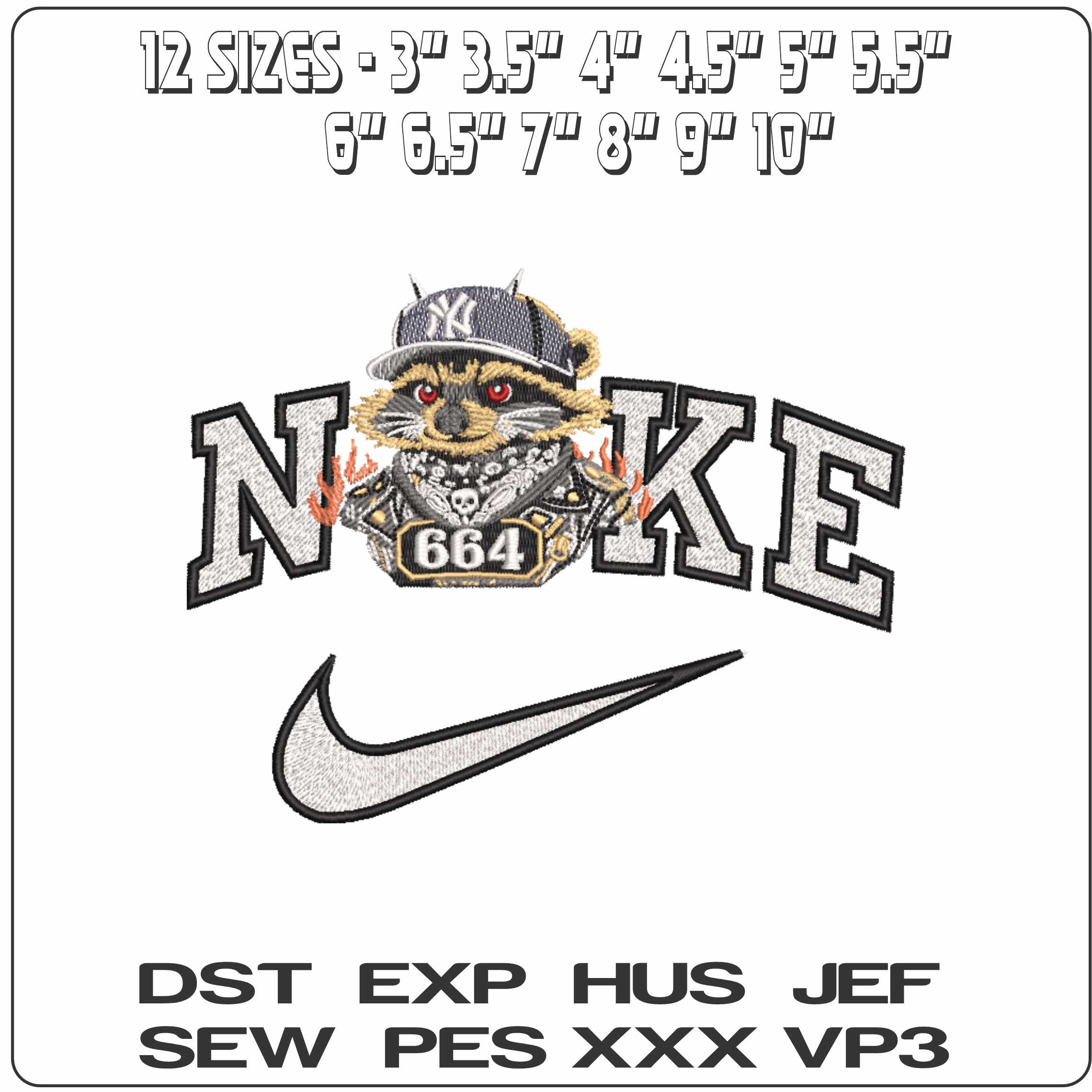 Nike Racoon with NY Hat - Elegant embroidery design file-instant download — view 2