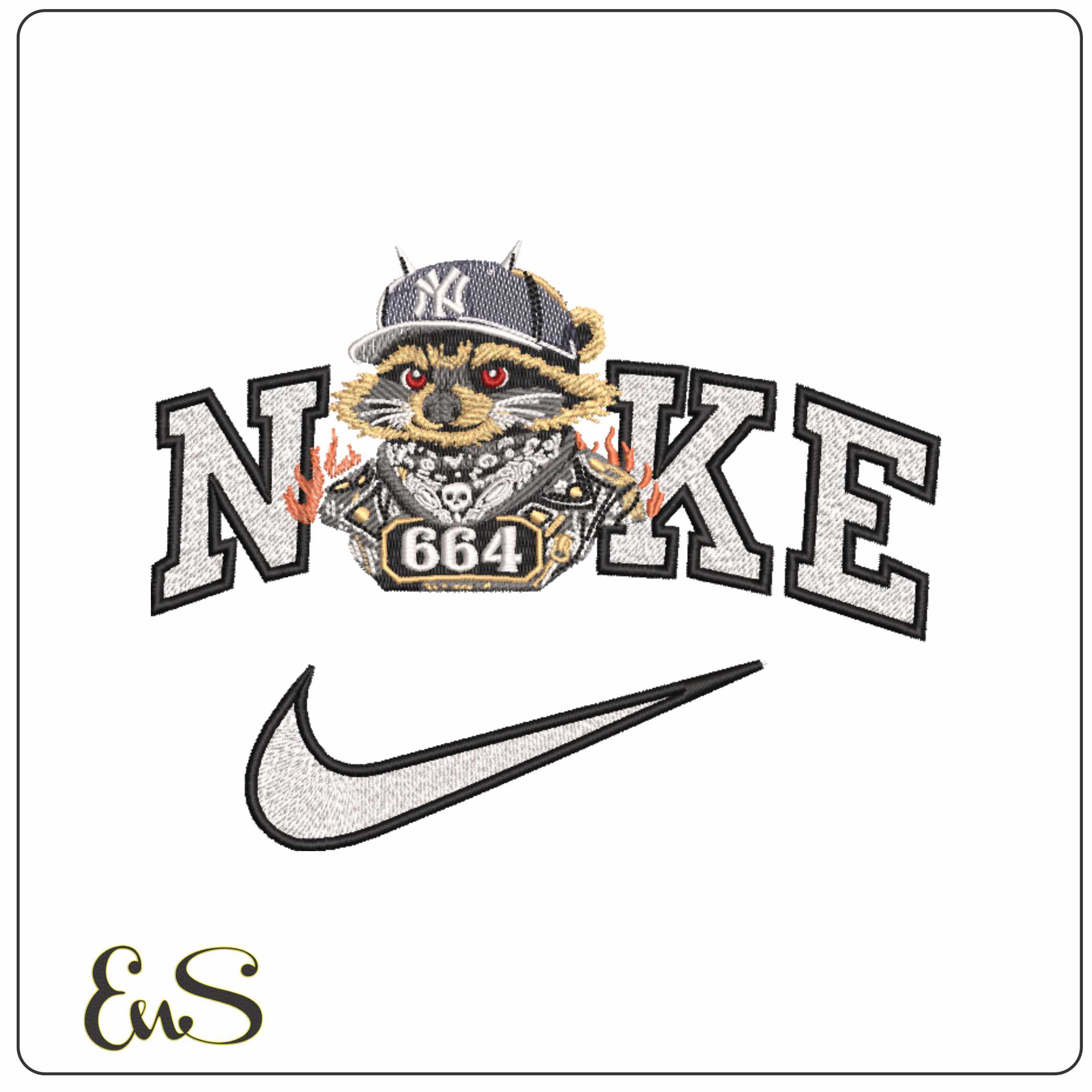 Nike Racoon with NY Hat - Elegant embroidery design file-instant download